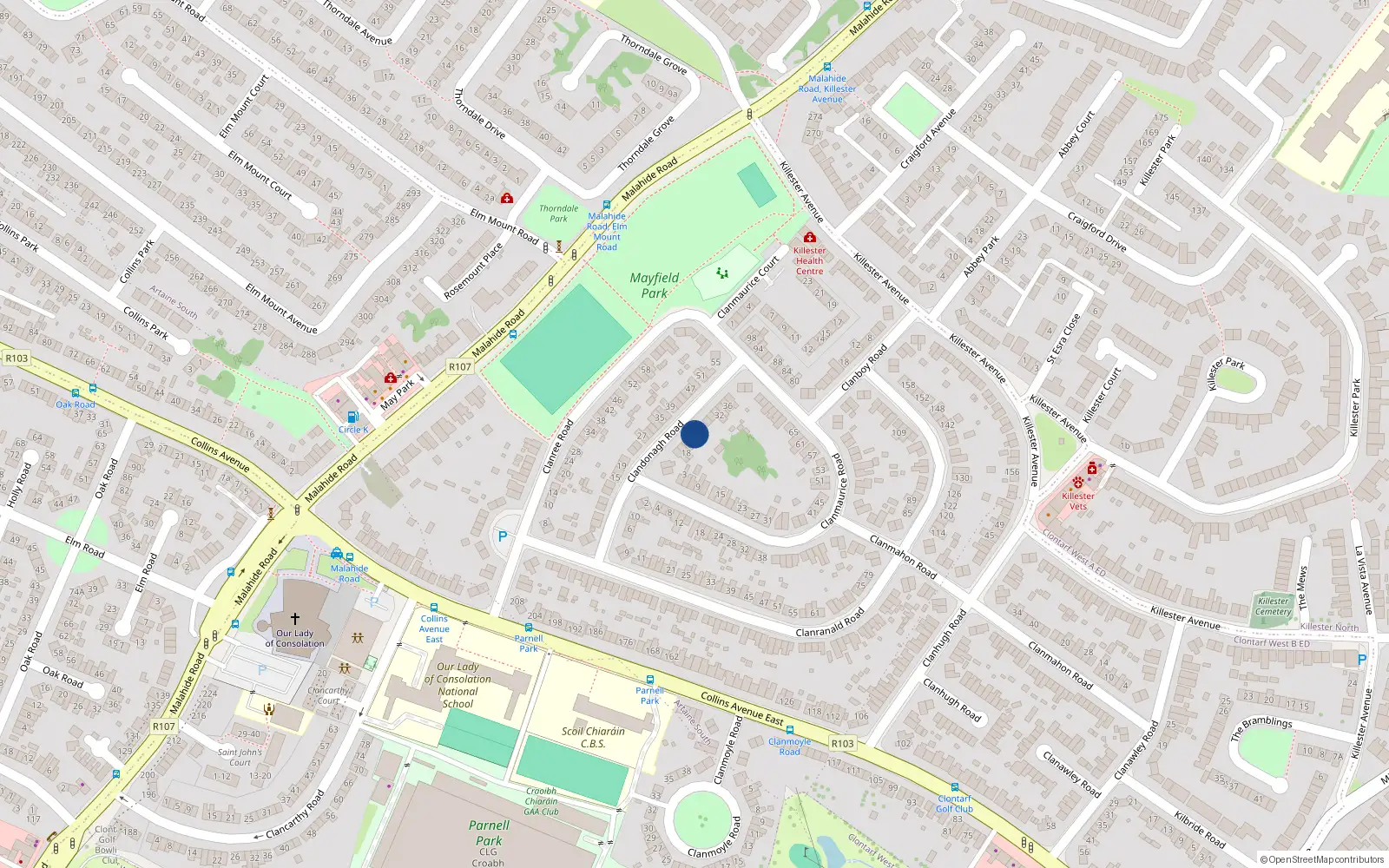 Overhead map showing the location of 24 Clandonagh Road, Dublin 5
