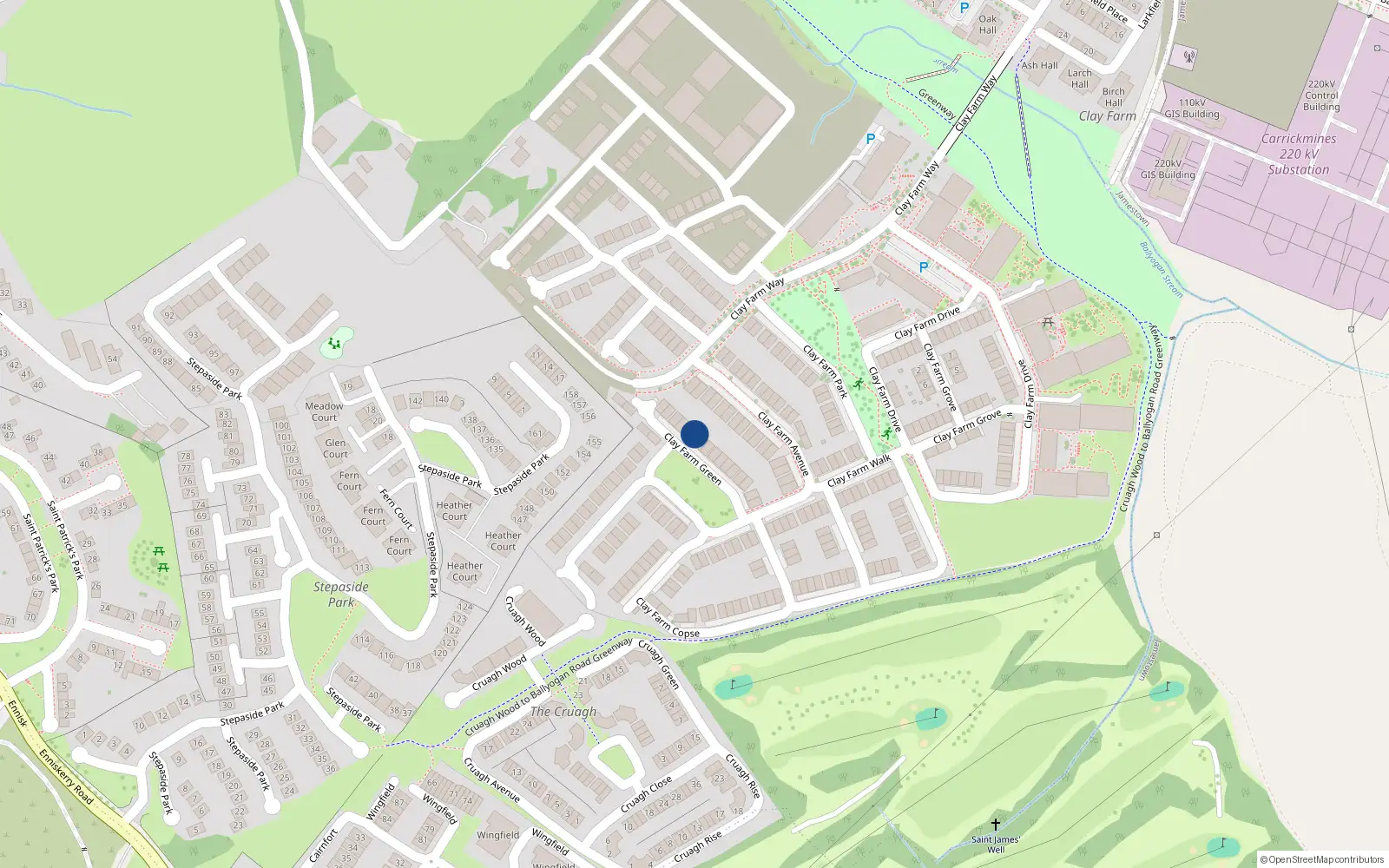 Overhead map showing the location of 24 Clay Farm Green, Kilgobbin