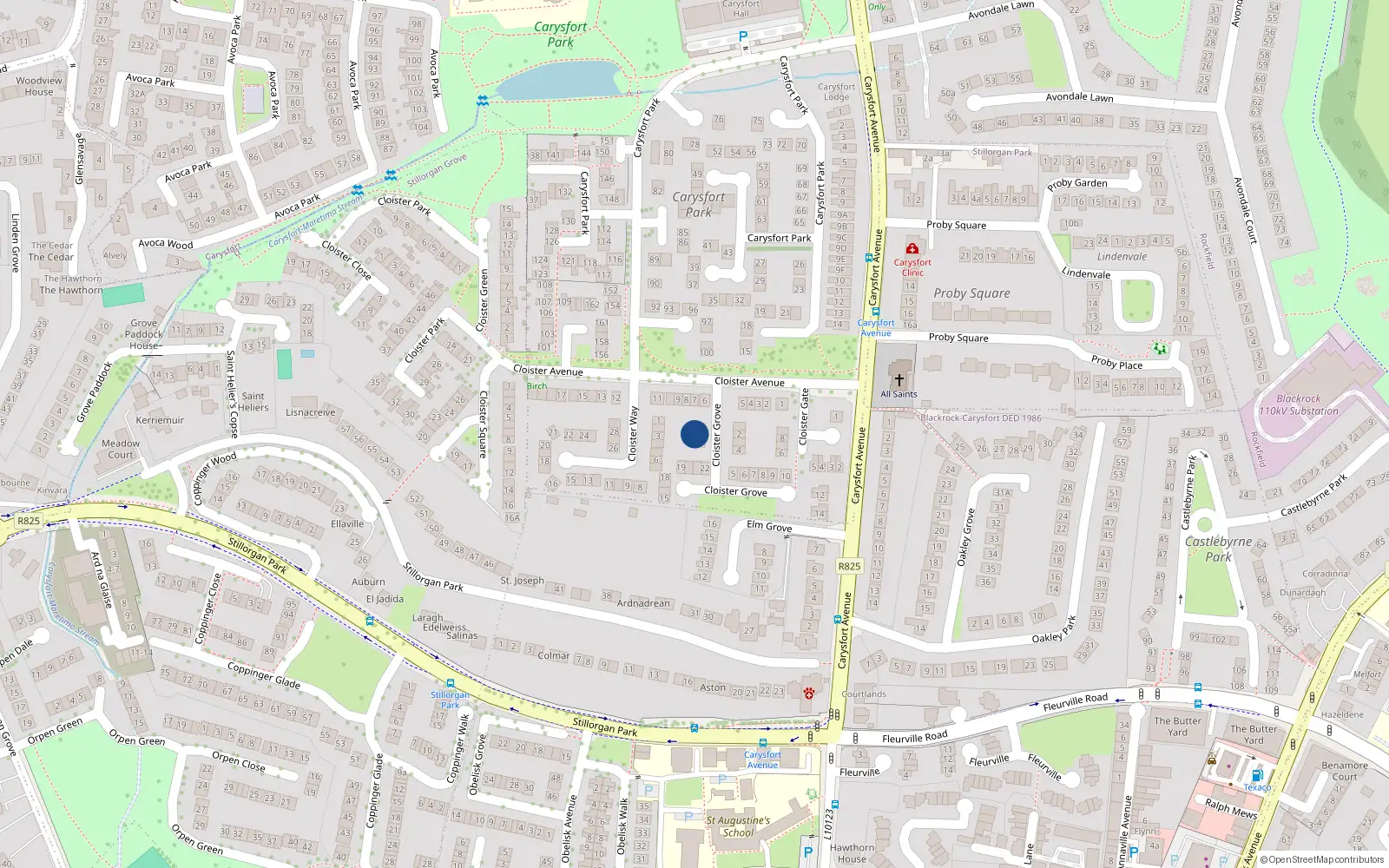 Overhead map showing the location of 24 Cloister Grove, Carysfort Cloisters, Blackrock