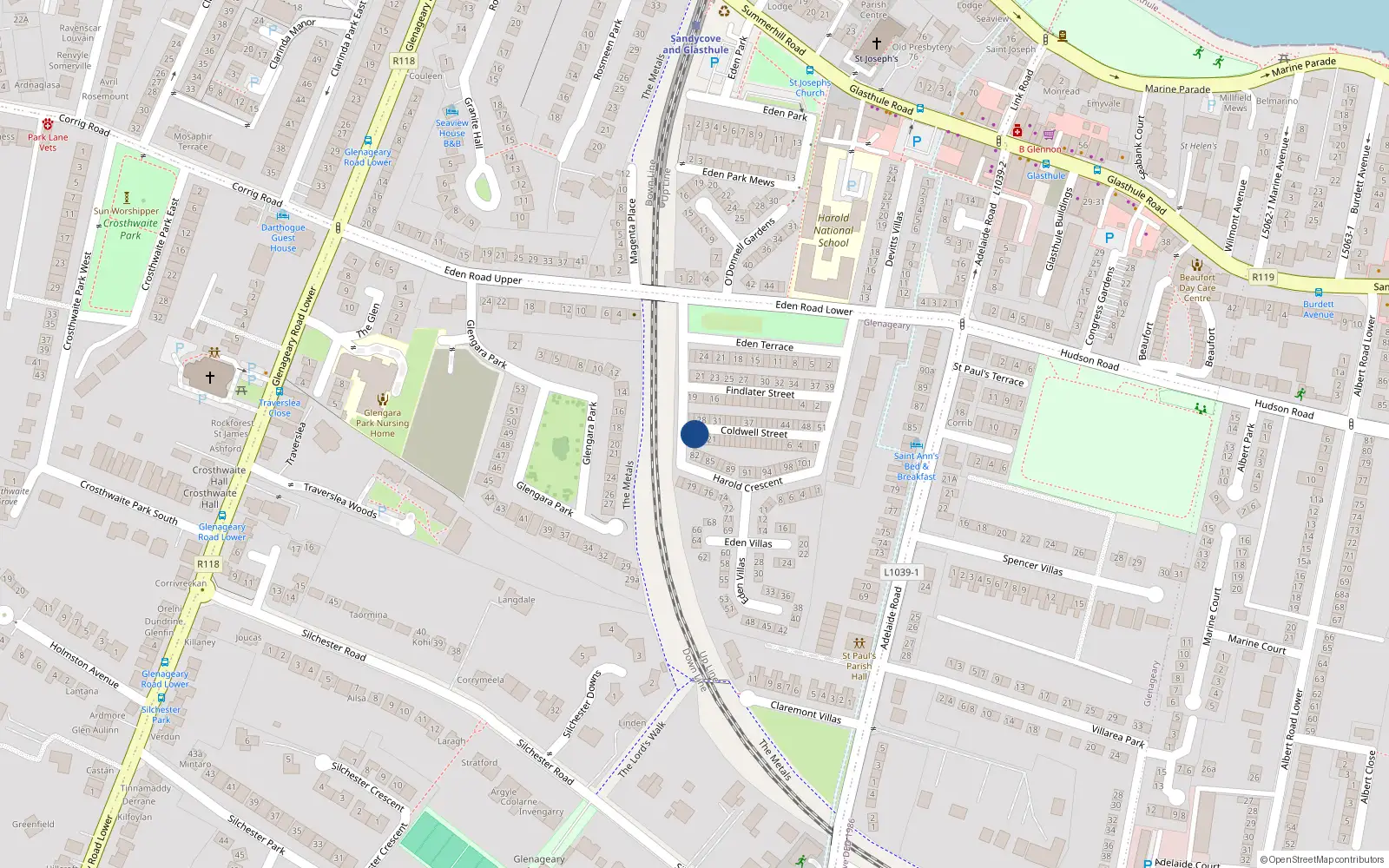 Overhead map showing the location of 24 Coldwell Street, Dublin