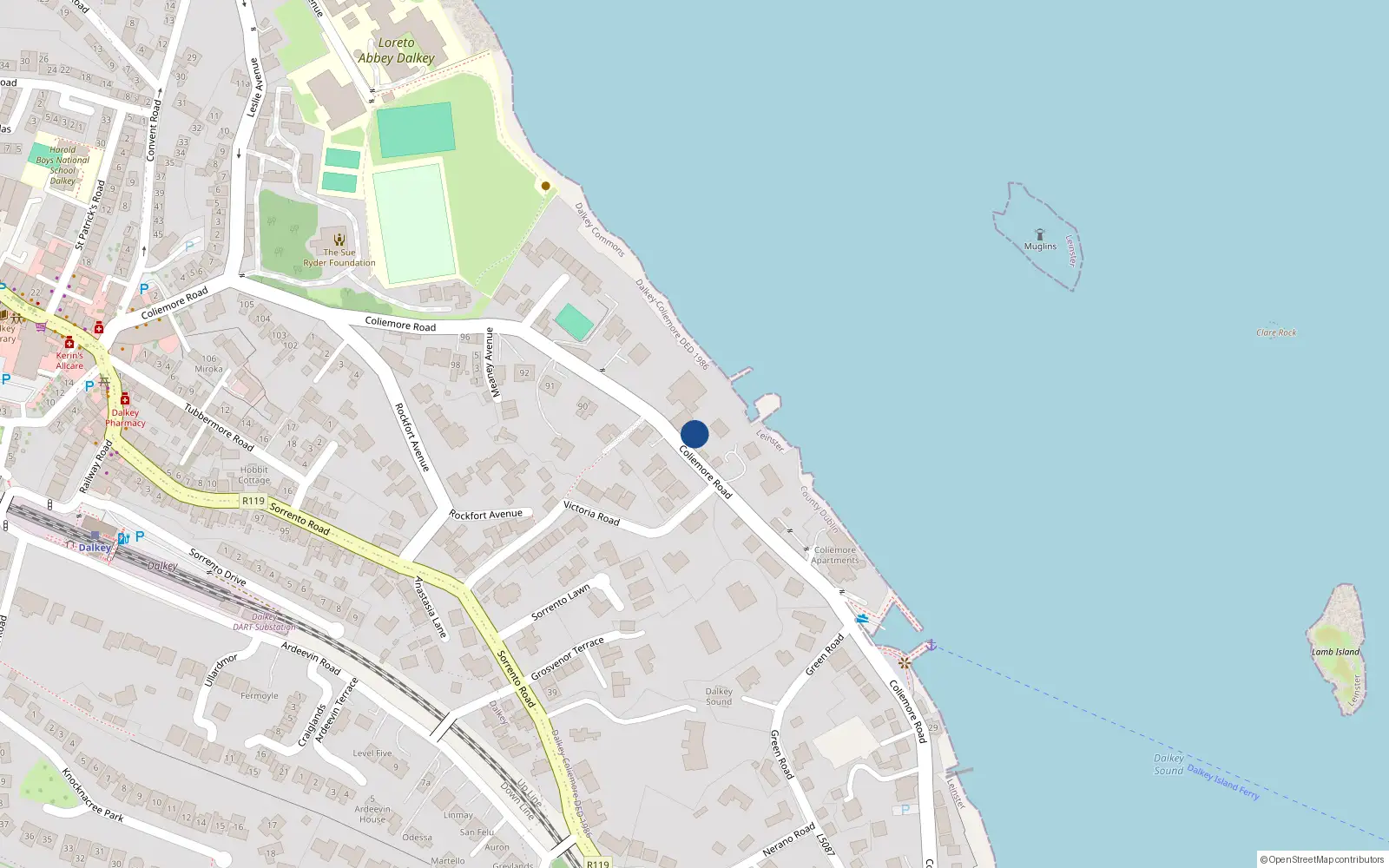 Overhead map showing the location of 24 Colimore Road, 24 Coliemore Road, Co. Dublin