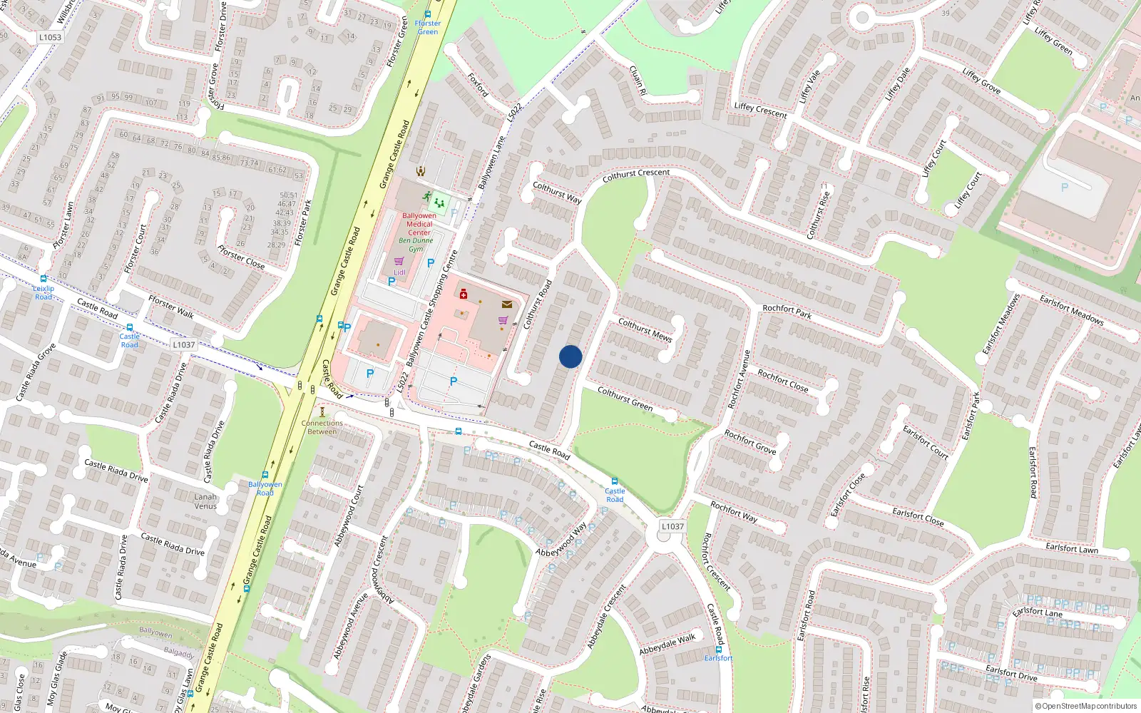 Overhead map showing the location of 24 Colthurst Crescent, Lucan