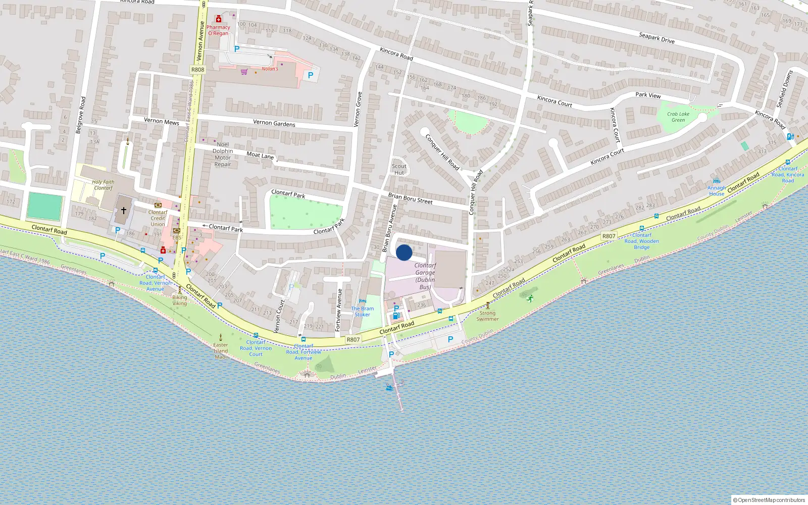 Overhead map showing the location of 24 Conquer Hill Avenue, Clontarf, Dublin 3
