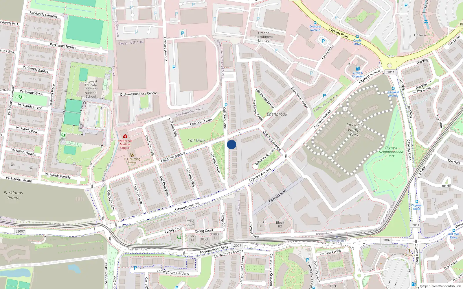 Overhead map showing the location of 24 Cúil Duin Green, Cúil Dúin