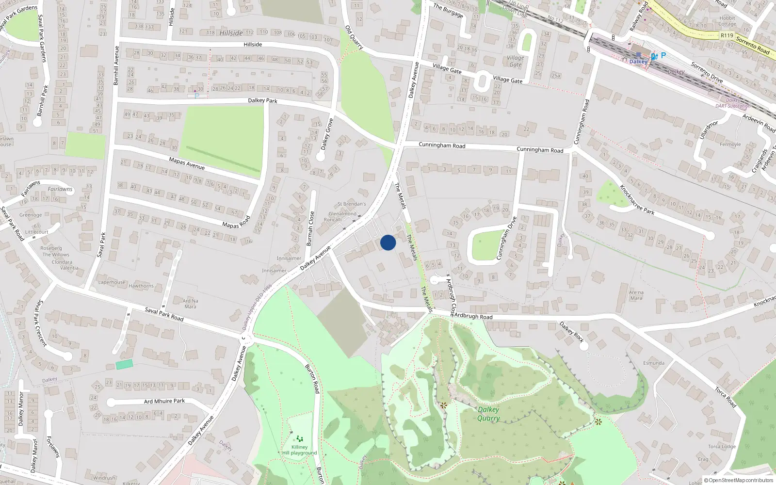 Overhead map showing the location of 24 Dalkey Avenue, Dalkey