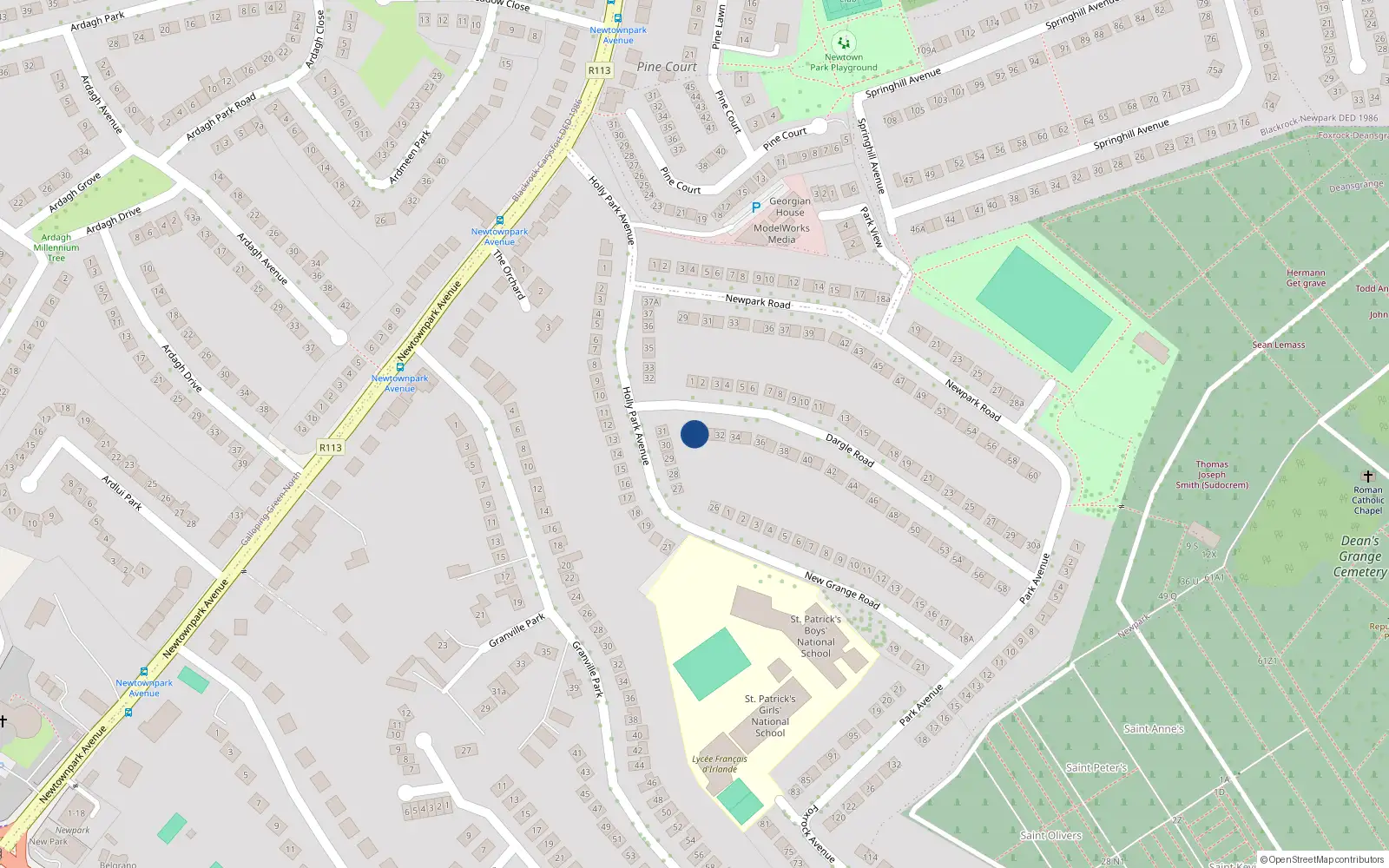 Overhead map showing the location of 24 Dargle Road, Blackrock