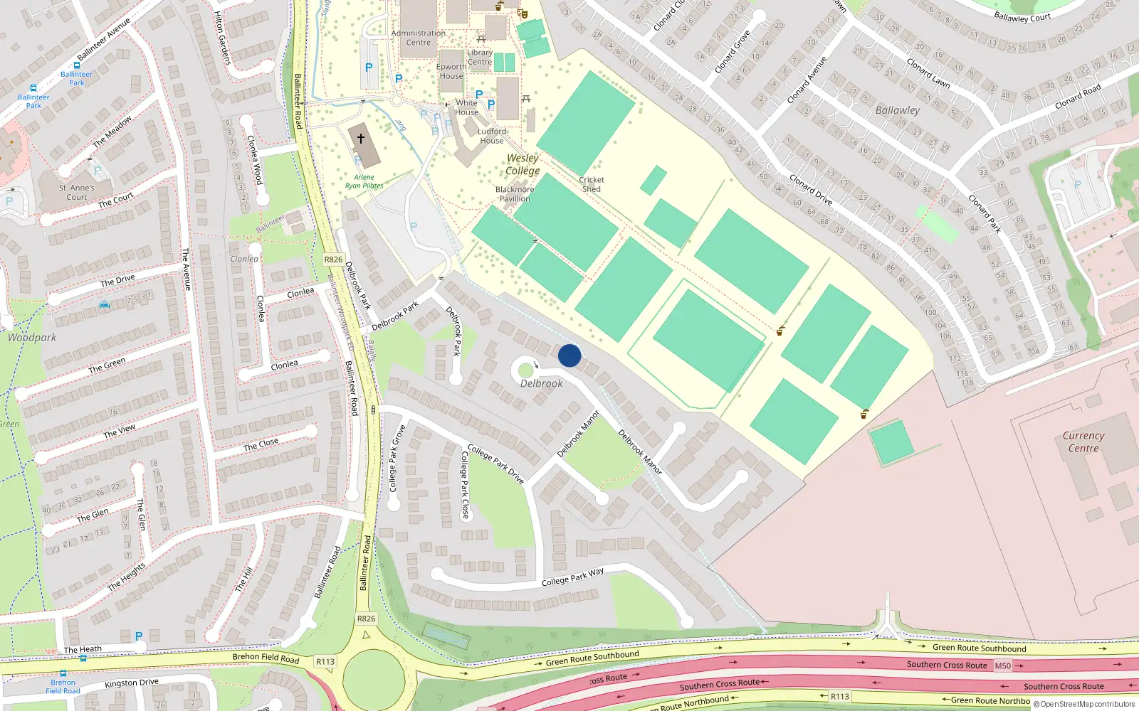 Overhead map showing the location of 24 Delbrook Manor, Dublin 16