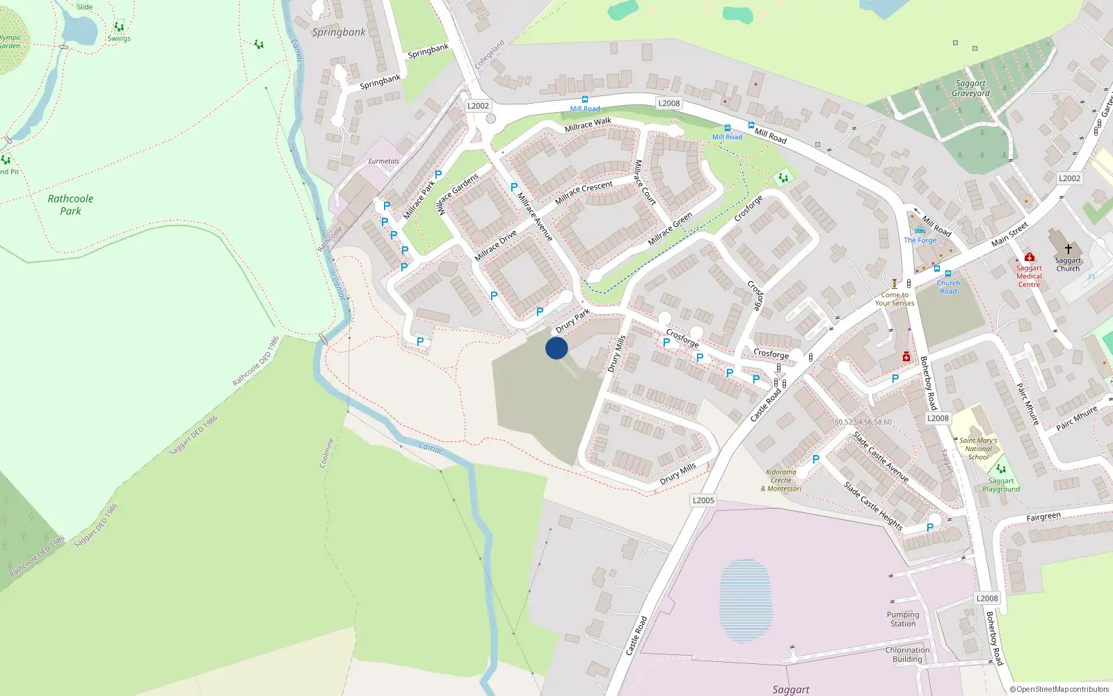 Overhead map showing the location of 24 Drury Park, Saggart