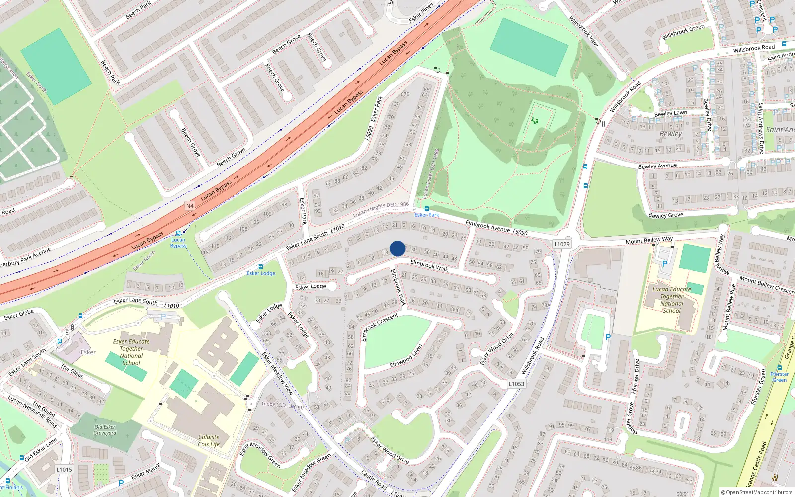 Overhead map showing the location of 24 Elmbrook Walk, Lucan, Dublin