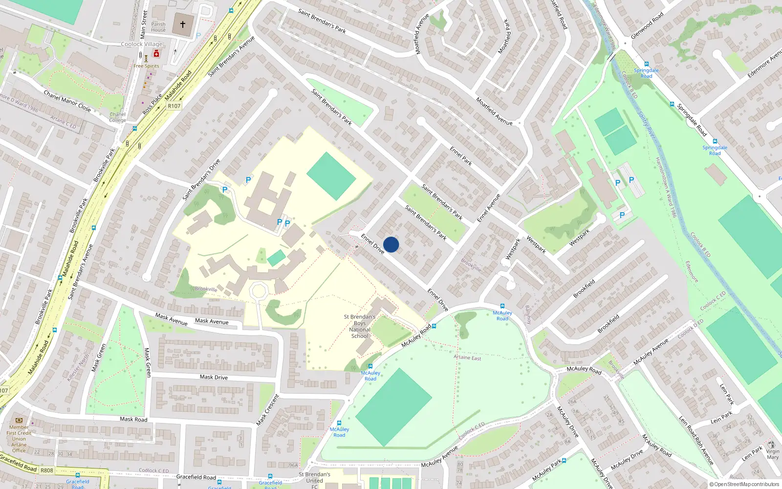 Overhead map showing the location of 24 Ennel Drive, Artane, Dublin 5