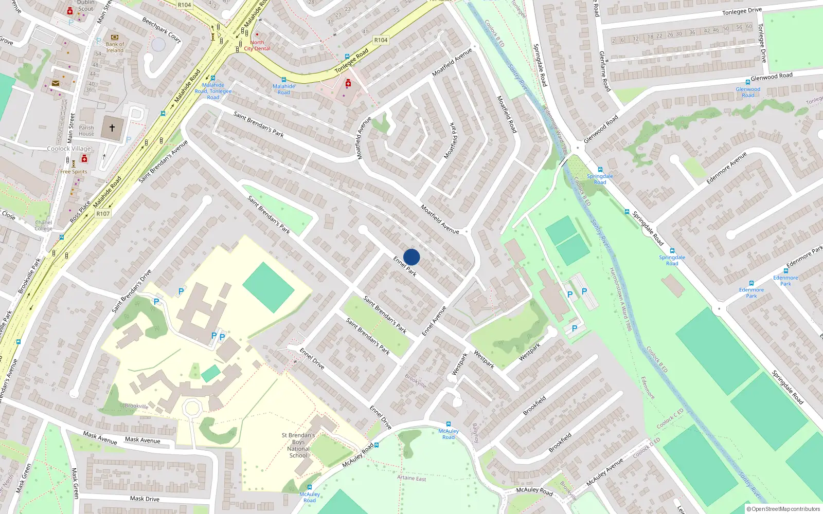 Overhead map showing the location of 24 Ennel Park, Coolock, Dublin 5