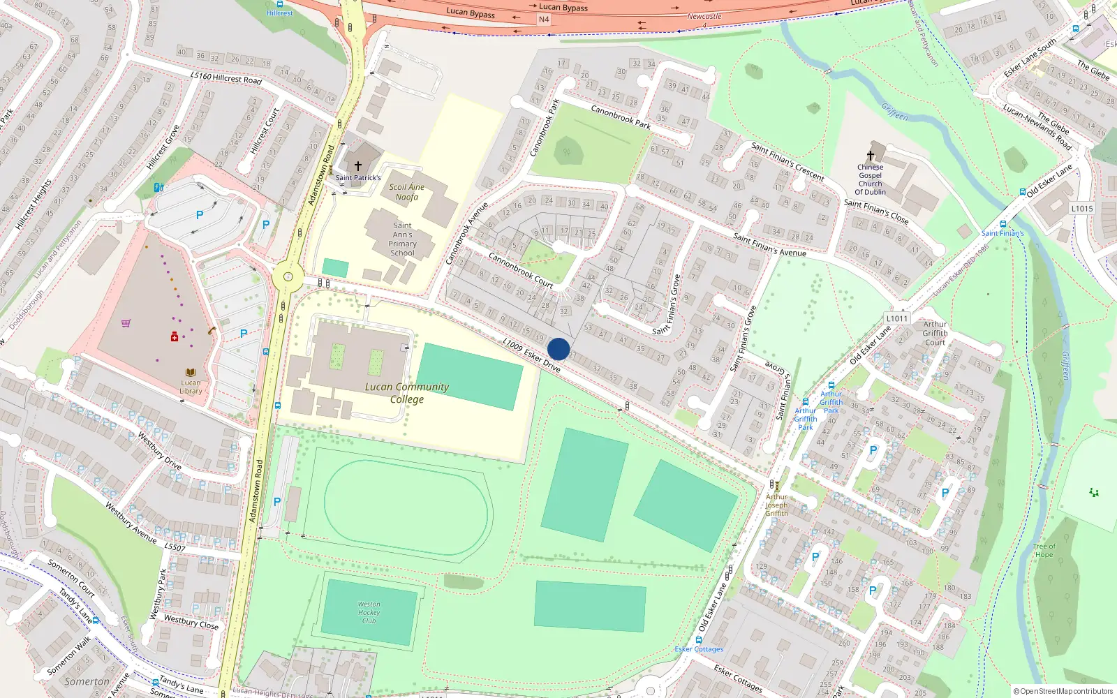 Overhead map showing the location of 24 Esker Drive, Newcastle Road, Lucan