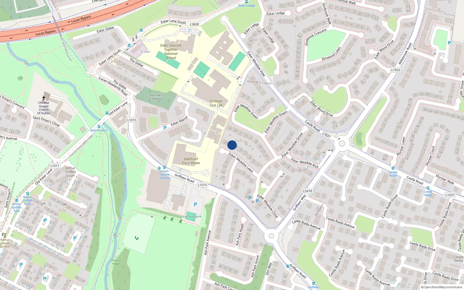Overhead map showing the location of 24 Esker Meadow Lawn, Lucan