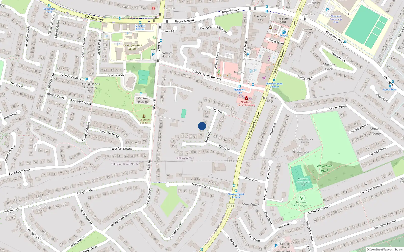 Overhead map showing the location of 24 Fairyhill, Blackrock, Dublin