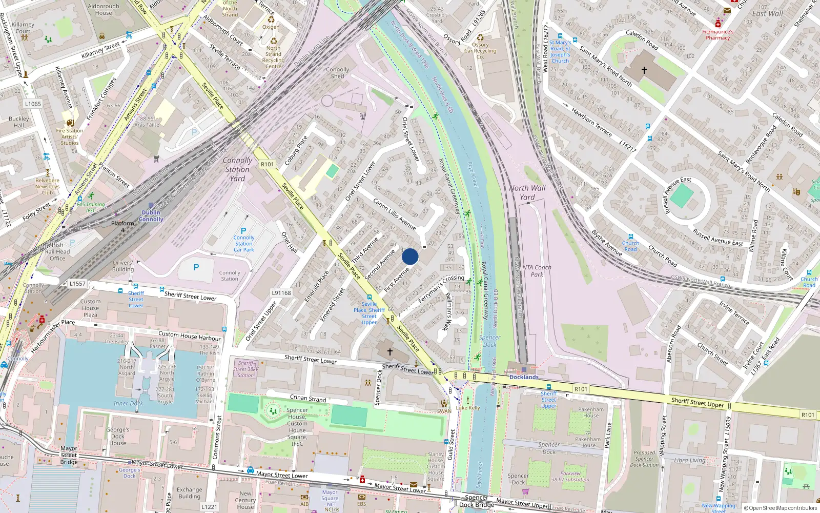 Overhead map showing the location of 24 First Avenue, Dublin 1, Dublin