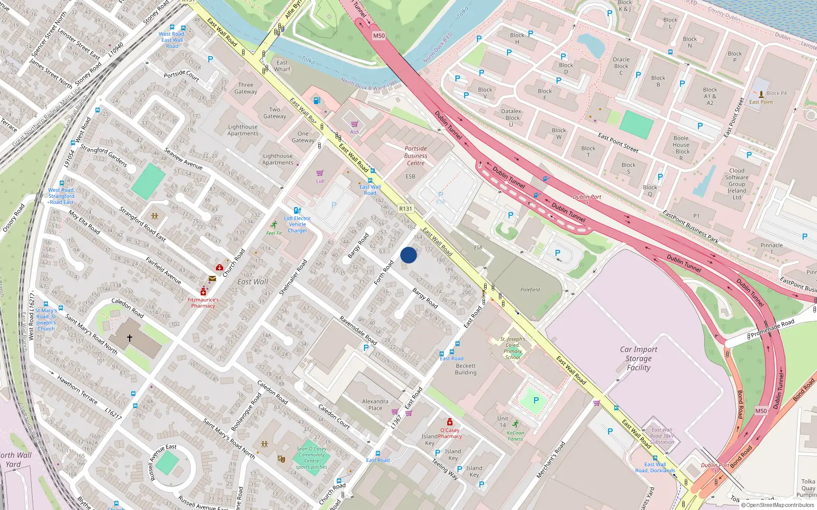 Overhead map showing the location of 24 Fourth Road, East Wall, Dublin 3