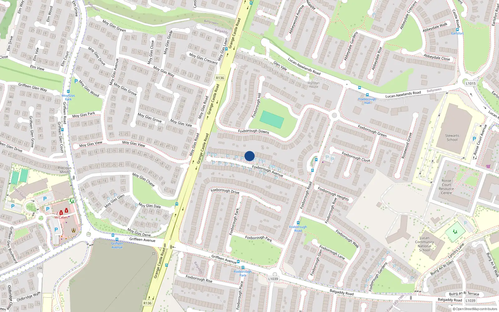 Overhead map showing the location of 24 Foxborough Avenue, Lucan