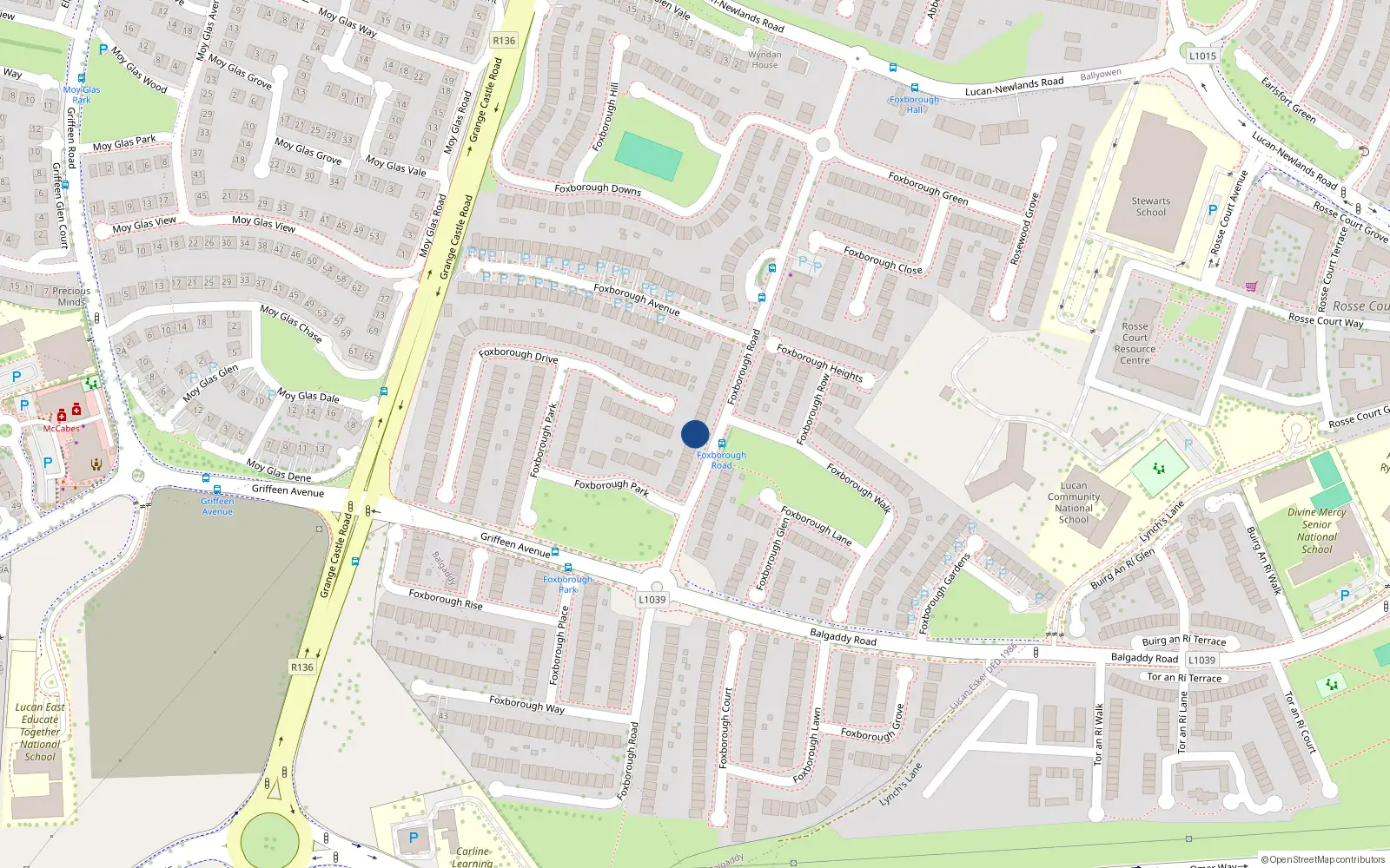 Overhead map showing the location of 24 Foxborough Road, Lucan