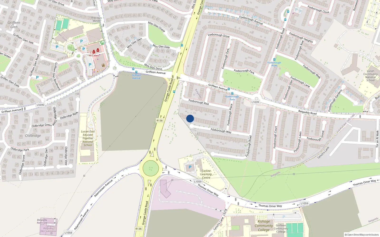Overhead map showing the location of 24 Foxborough Way, Lucan