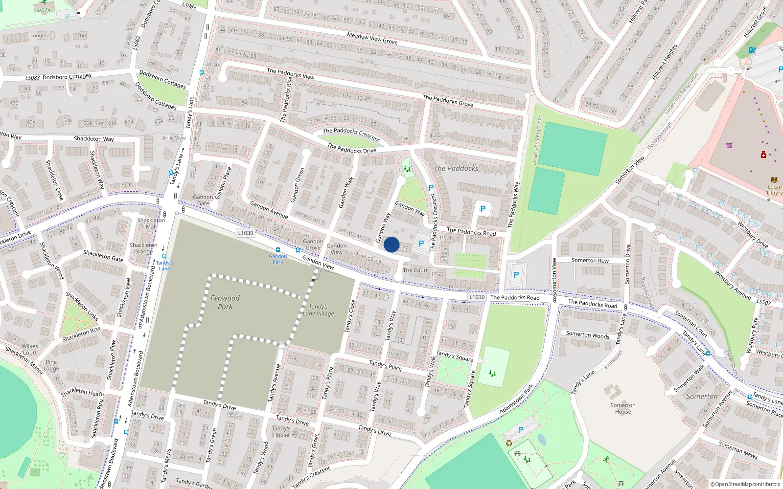 Overhead map showing the location of 24 Gandon Avenue, Gandon Park, Lucan