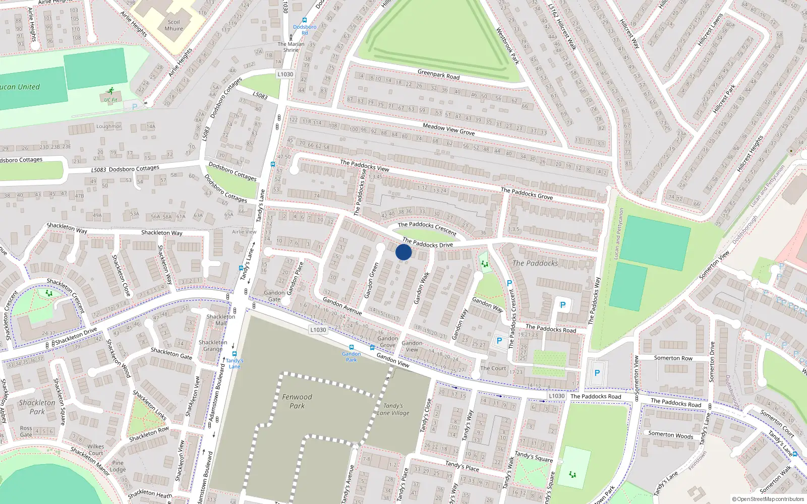 Overhead map showing the location of 24 Gandon Crescent, Lucan