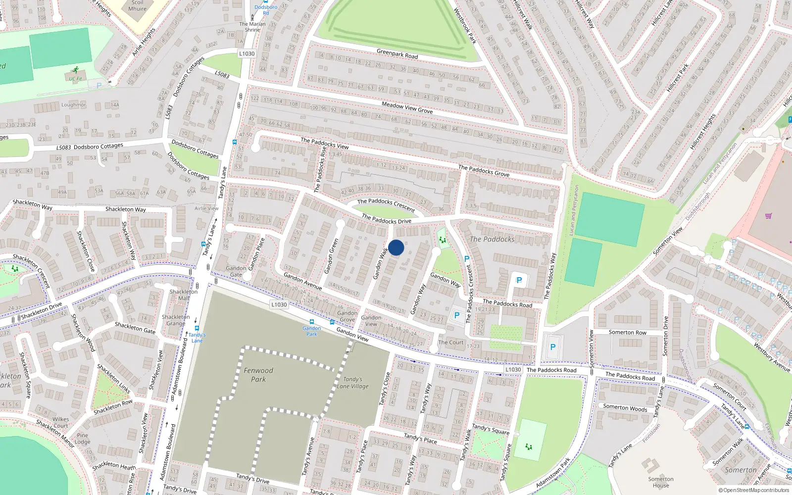 Overhead map showing the location of 24 Gandon Walk, Lucan