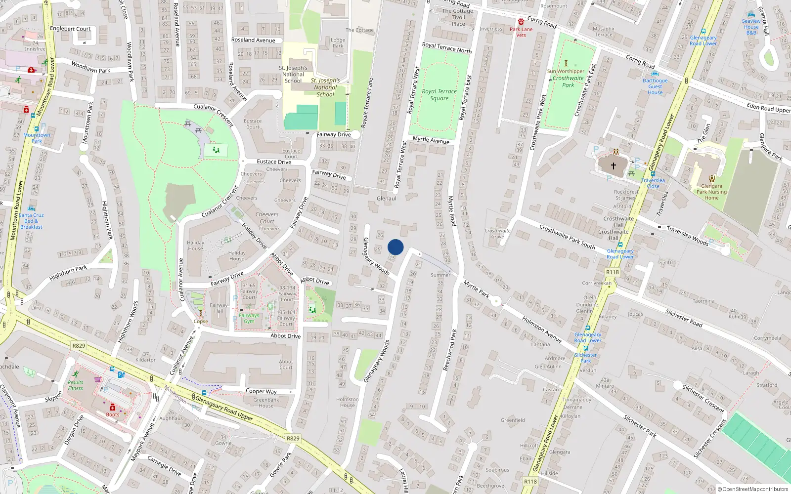 Overhead map showing the location of 24 Glenageary Woods, Dublin
