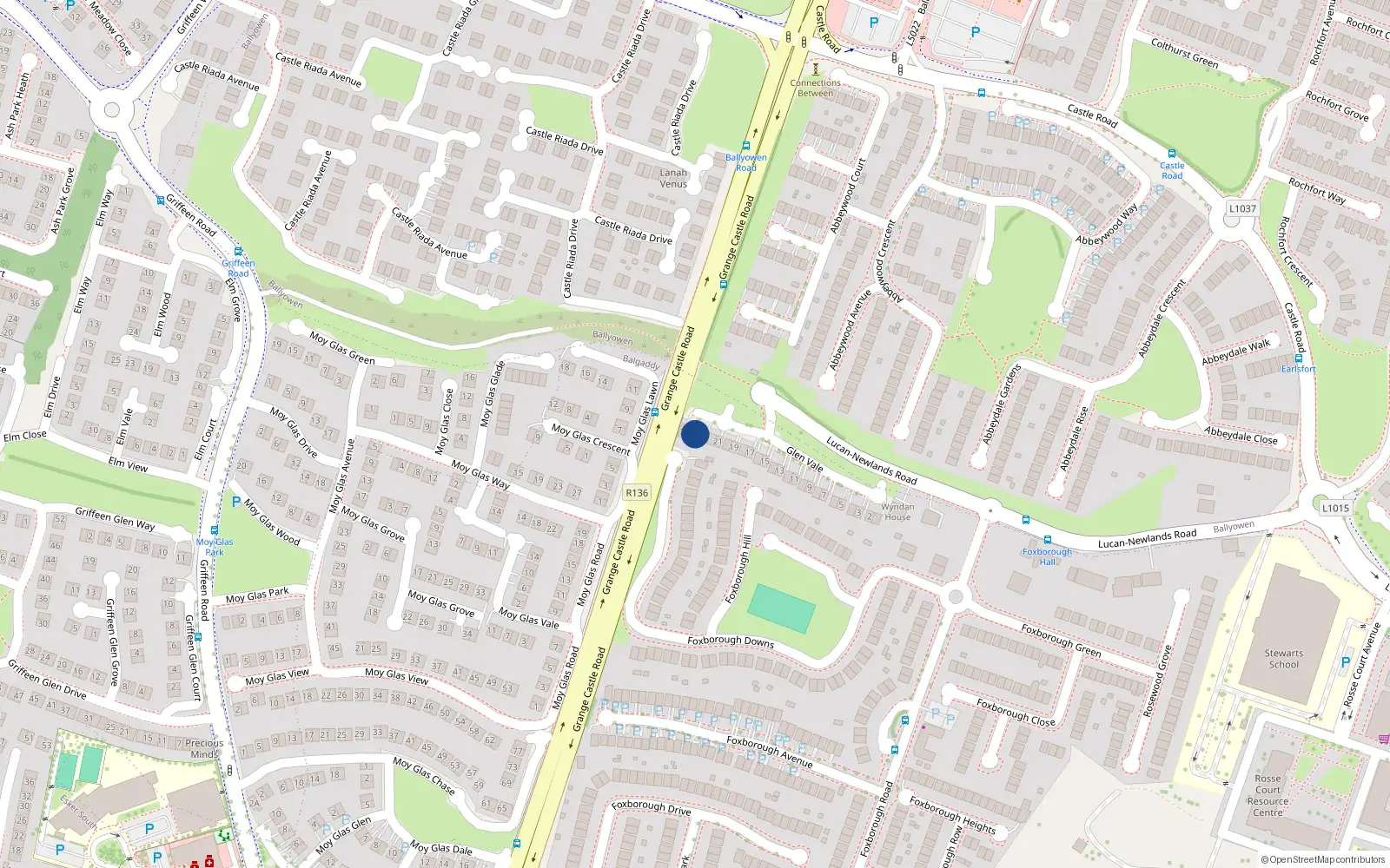 Overhead map showing the location of 24 Glen Vale, Lucan