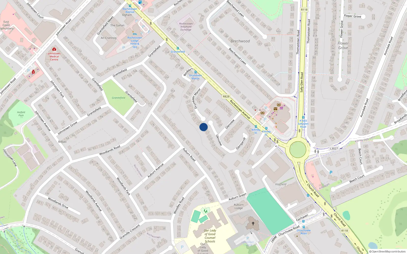 Overhead map showing the location of 24 Glenview, Dun Laoghaire