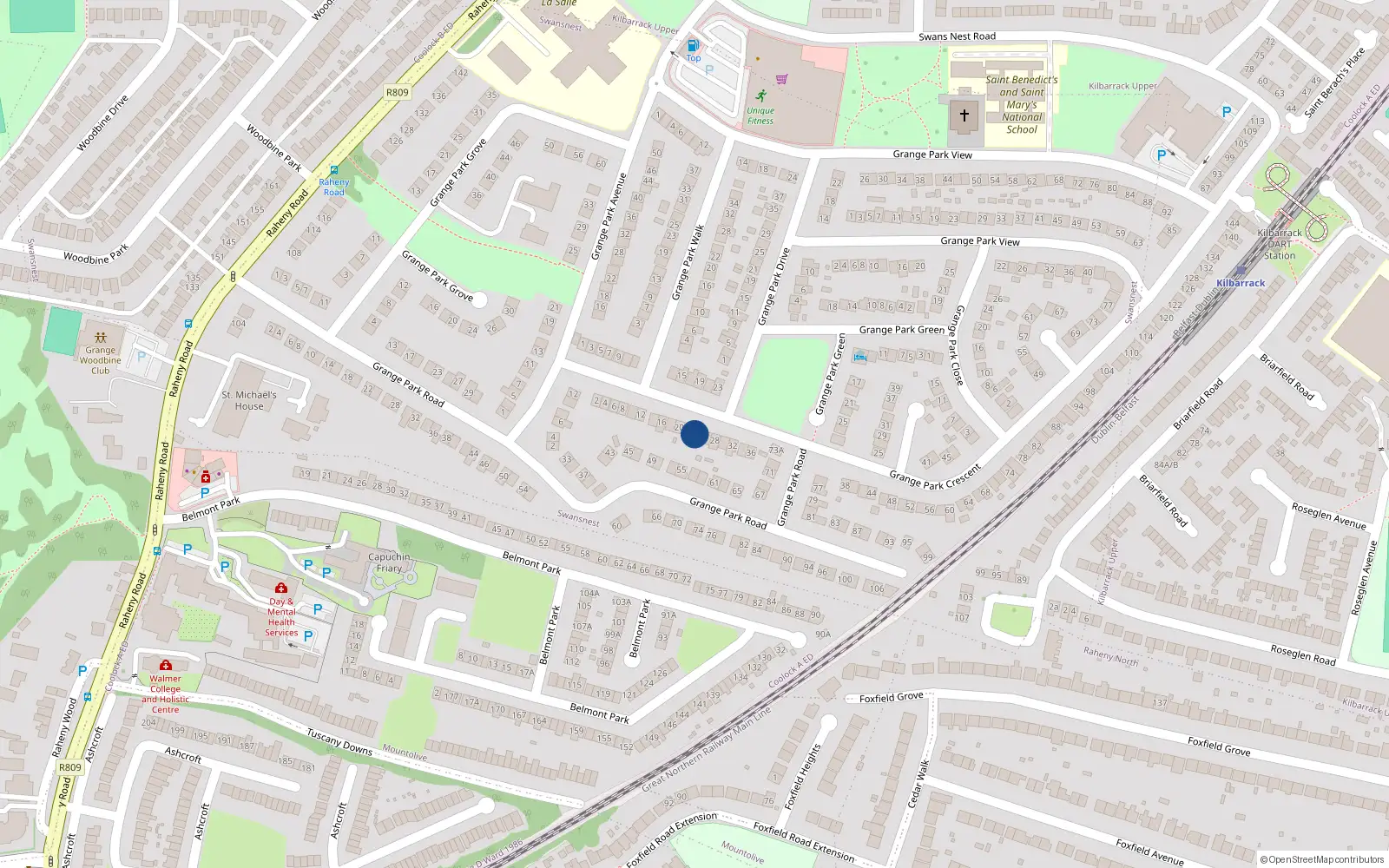 Overhead map showing the location of 24 Grange Park Crescent, Dublin 5