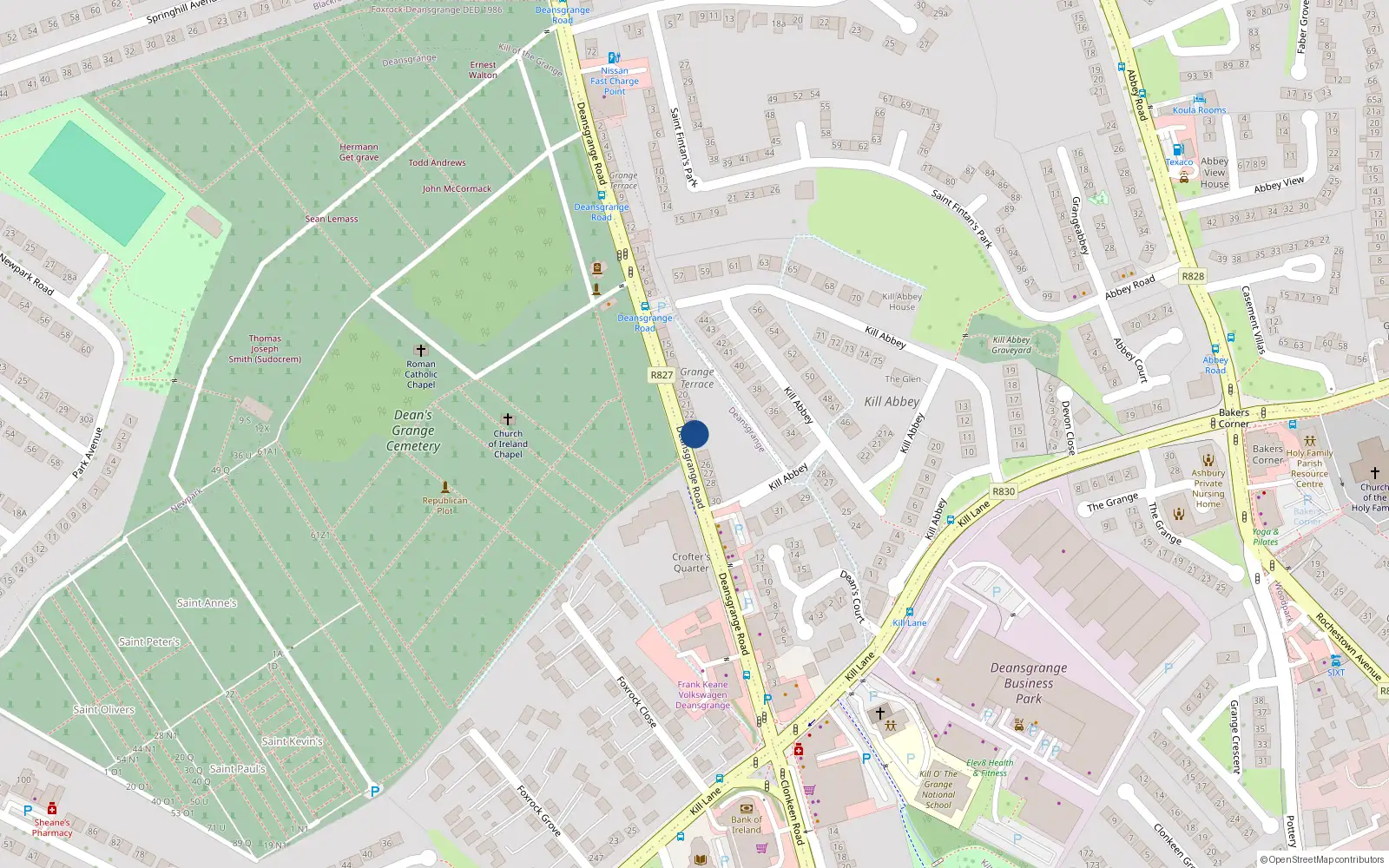 Overhead map showing the location of 24 Grange Terrace, Deansgrange Road, Blackrock
