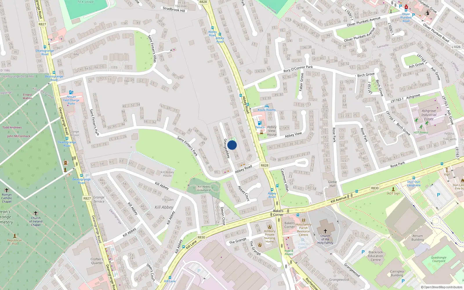 Overhead map showing the location of 24 Grangeabbey, Blackrock