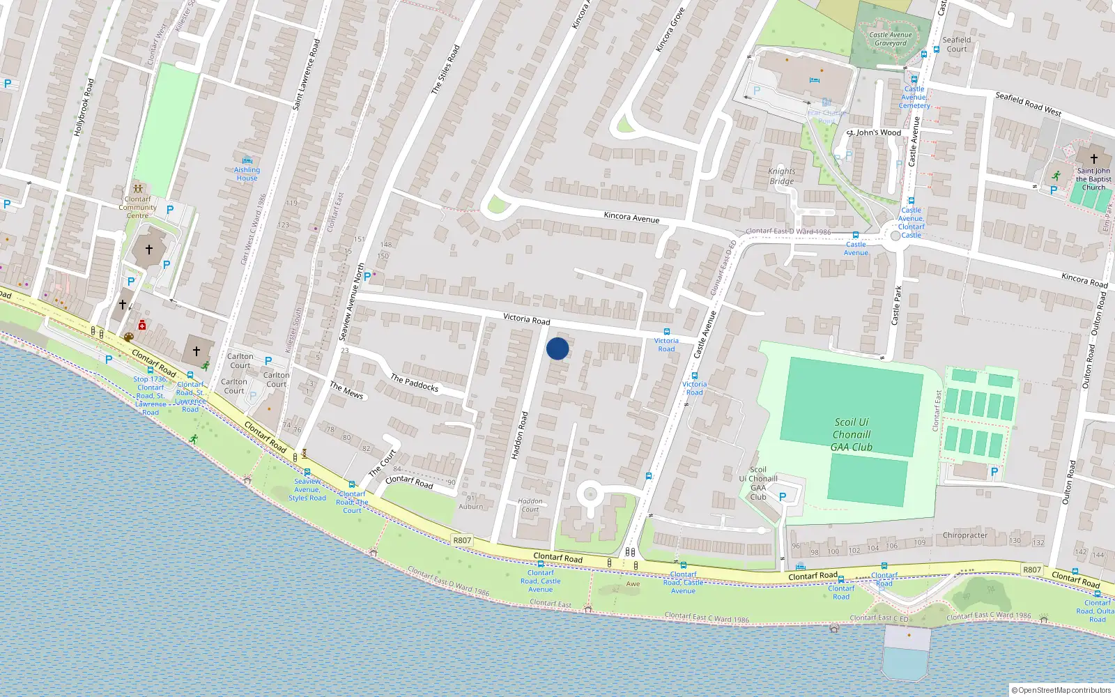 Overhead map showing the location of 24 Haddon Road, Dublin 3