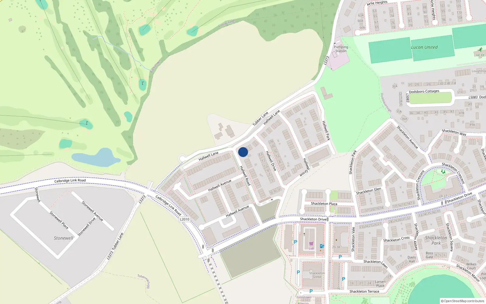 Overhead map showing the location of 24 Hallwell Lane, Lucan