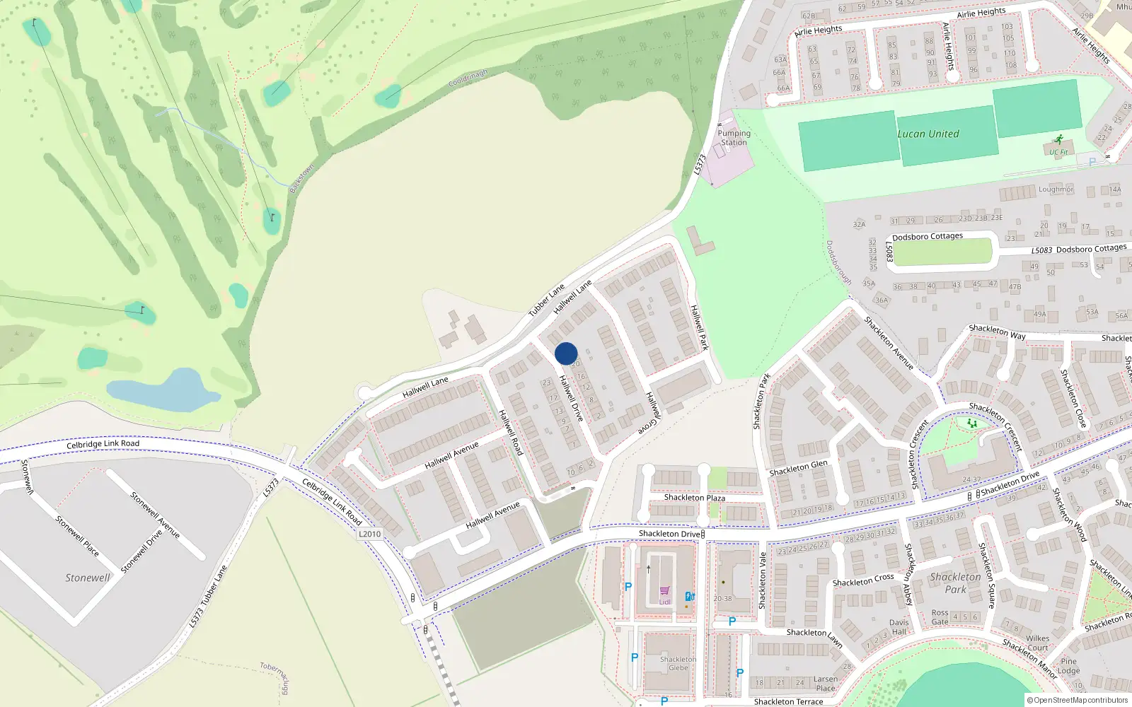 Overhead map showing the location of 24 Hallwell Drive, Lucan