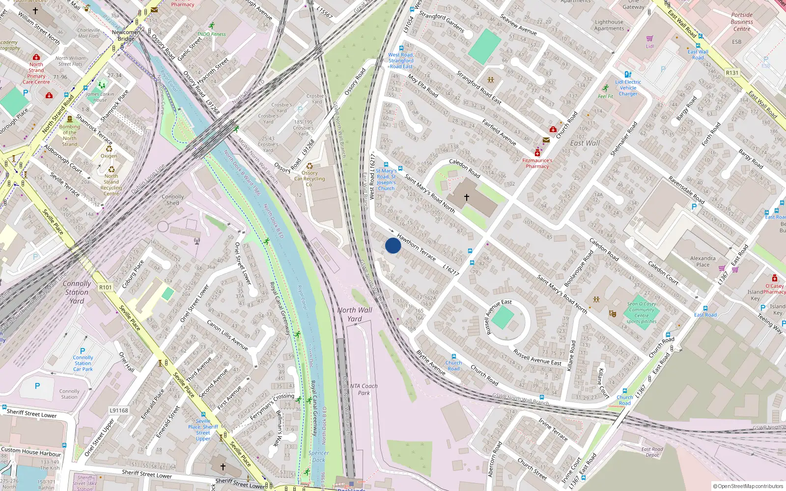 Overhead map showing the location of 24 Hawthorn Terrace, Dublin 3