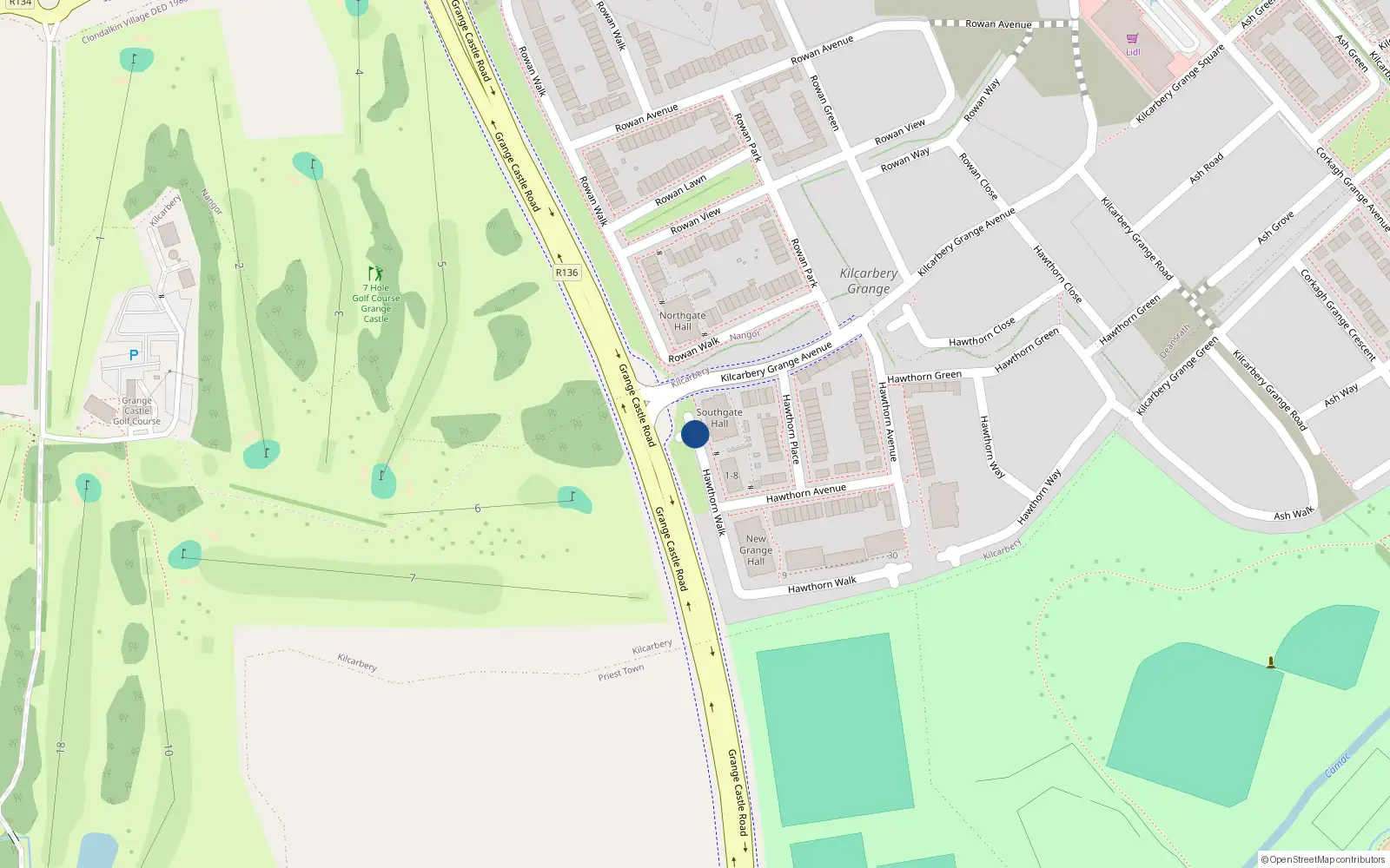 Overhead map showing the location of 24 Hawthorn Walk, Kilcarbery