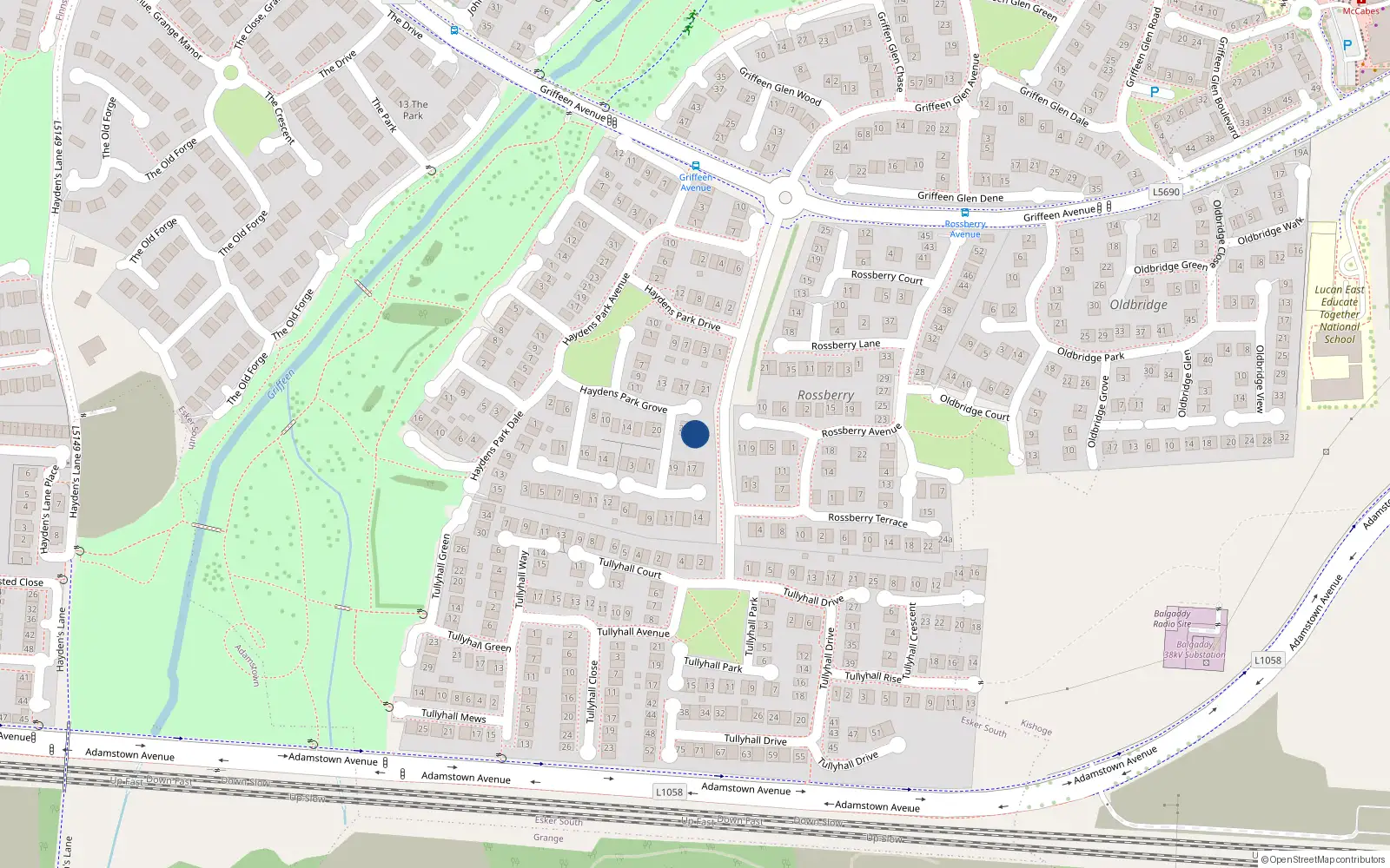 Overhead map showing the location of 24 Haydens Park Grove, Lucan