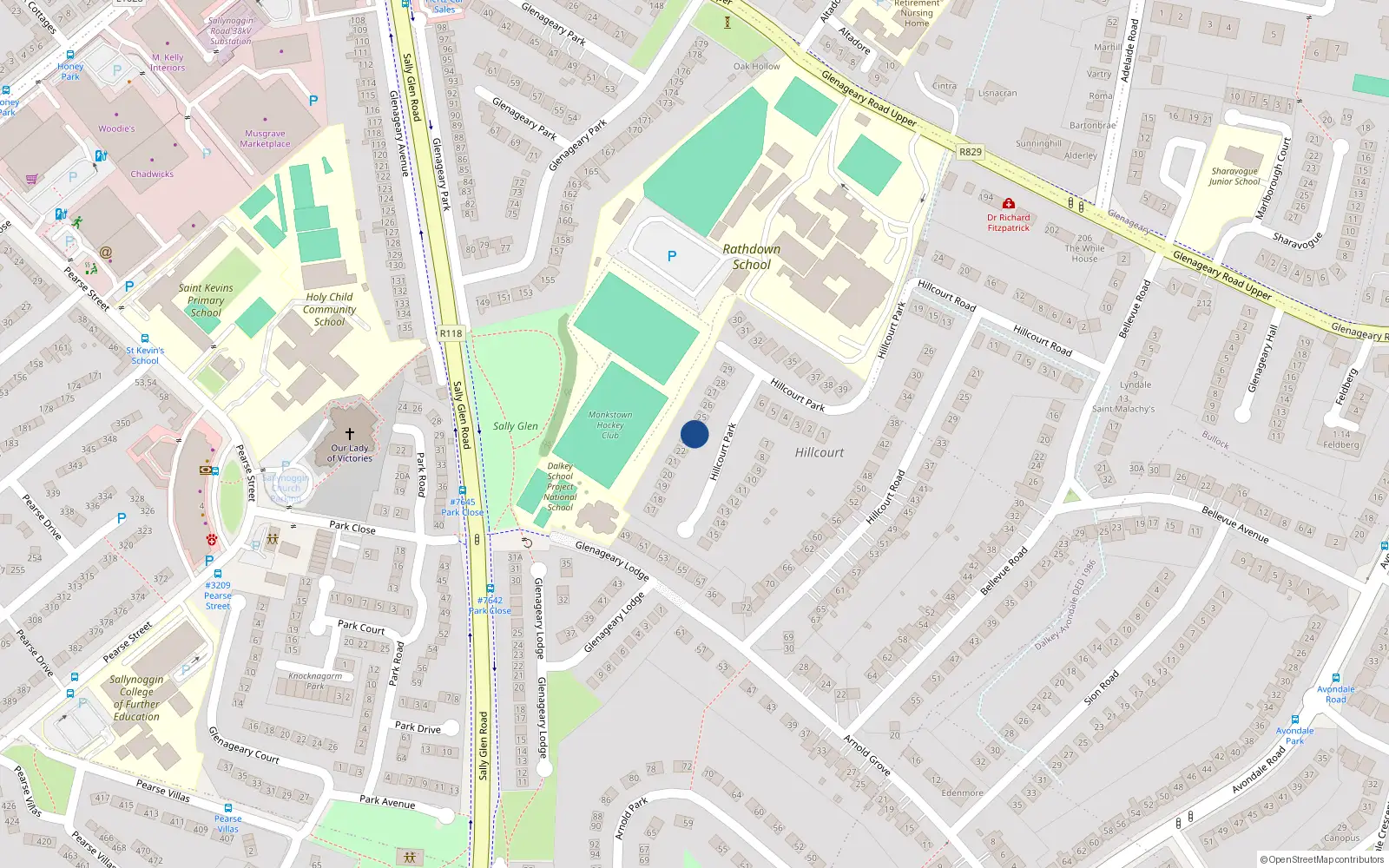 Overhead map showing the location of 24 Hillcourt Park, Glenageary, Dublin