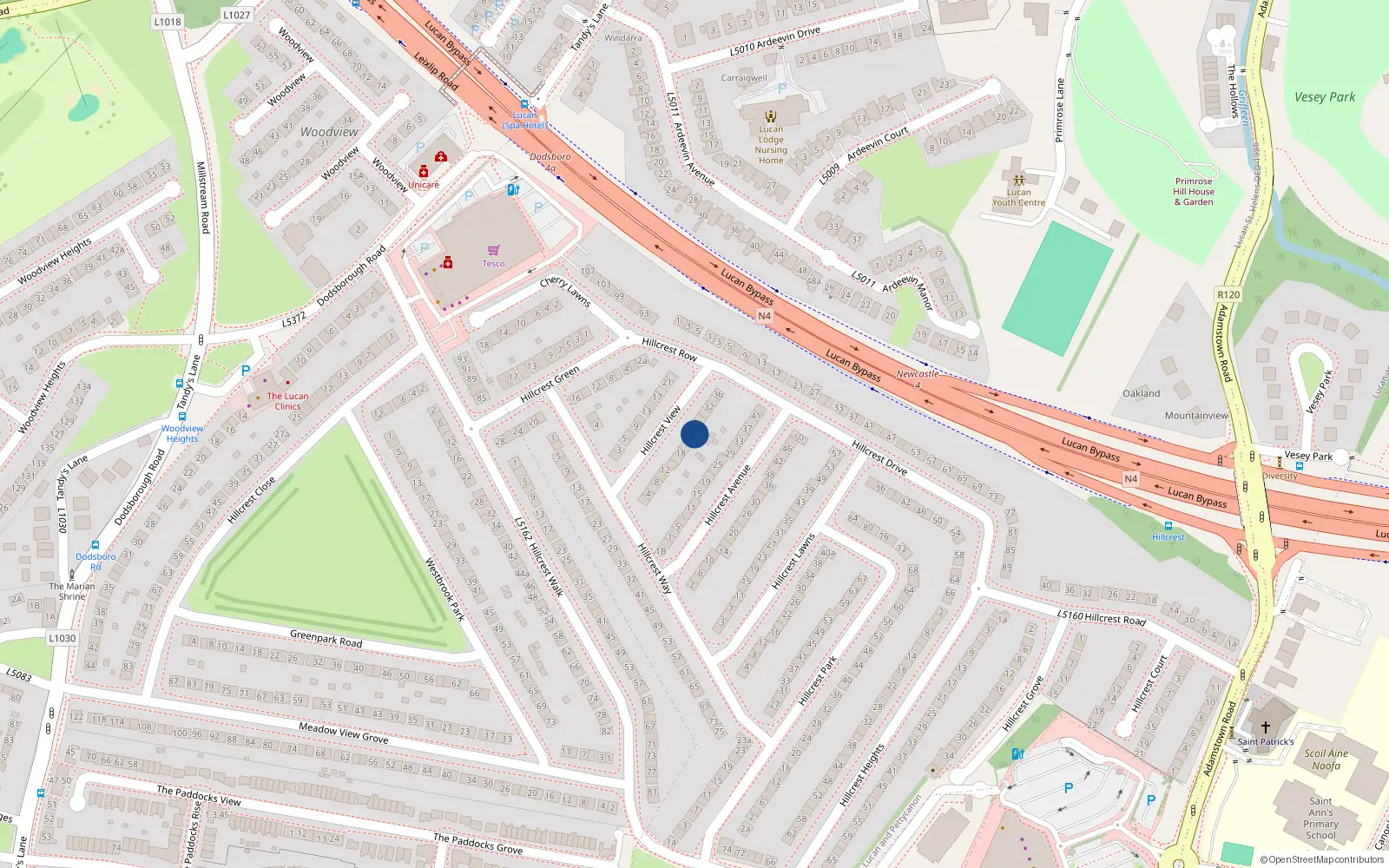 Overhead map showing the location of 24 Hillcrest View, Lucan