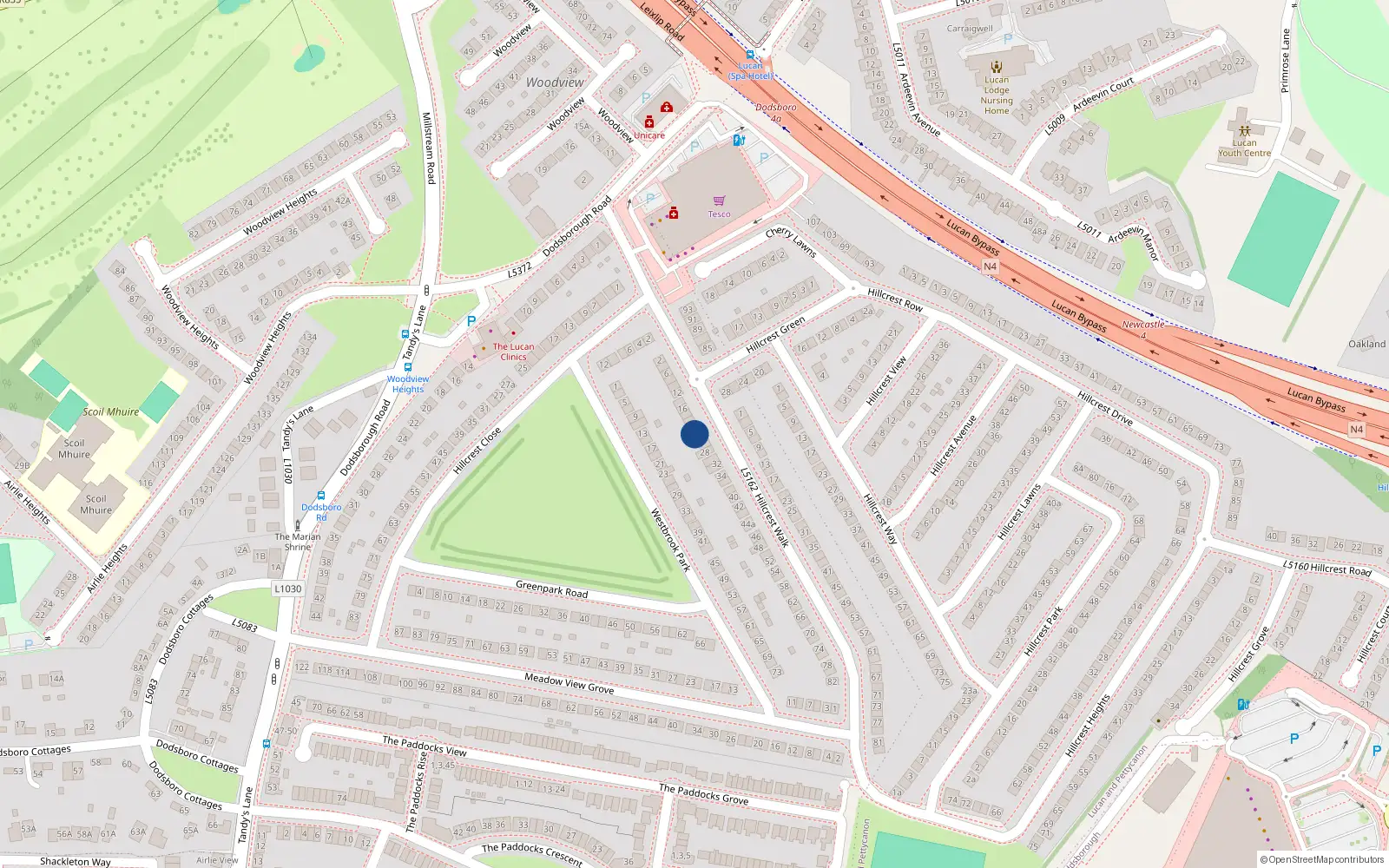 Overhead map showing the location of 24 Hillcrest Walk, Lucan, Co Dublin