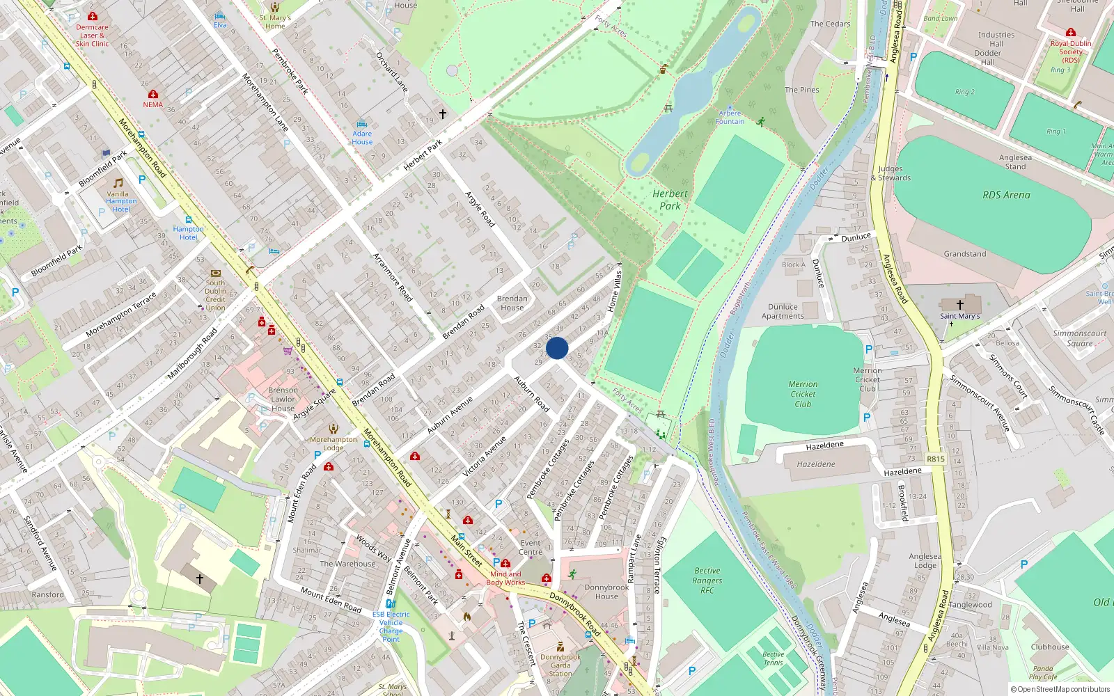 Overhead map showing the location of 24 Home Villas, Dublin 4