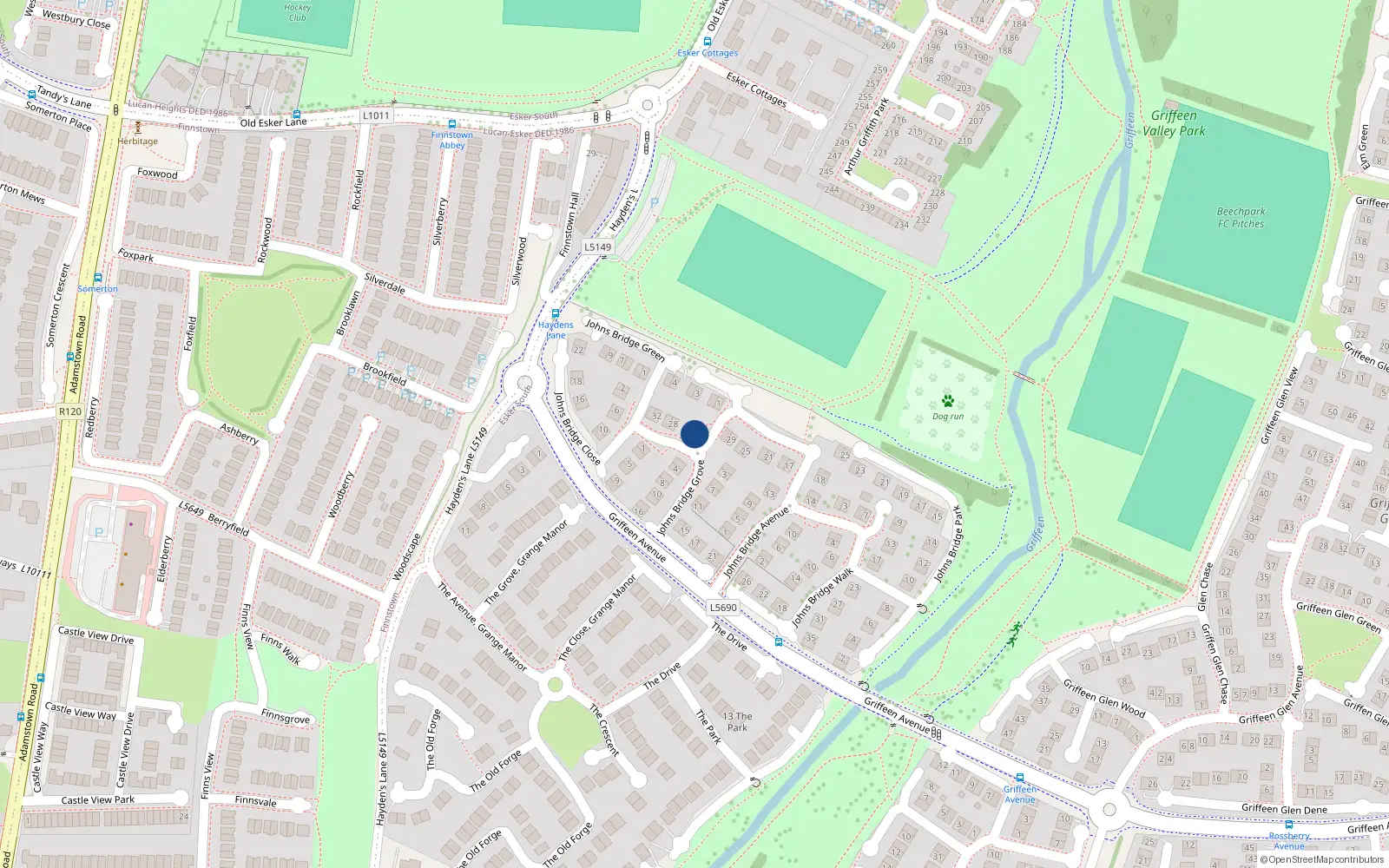 Overhead map showing the location of 24 Johnsbridge Avenue, Lucan