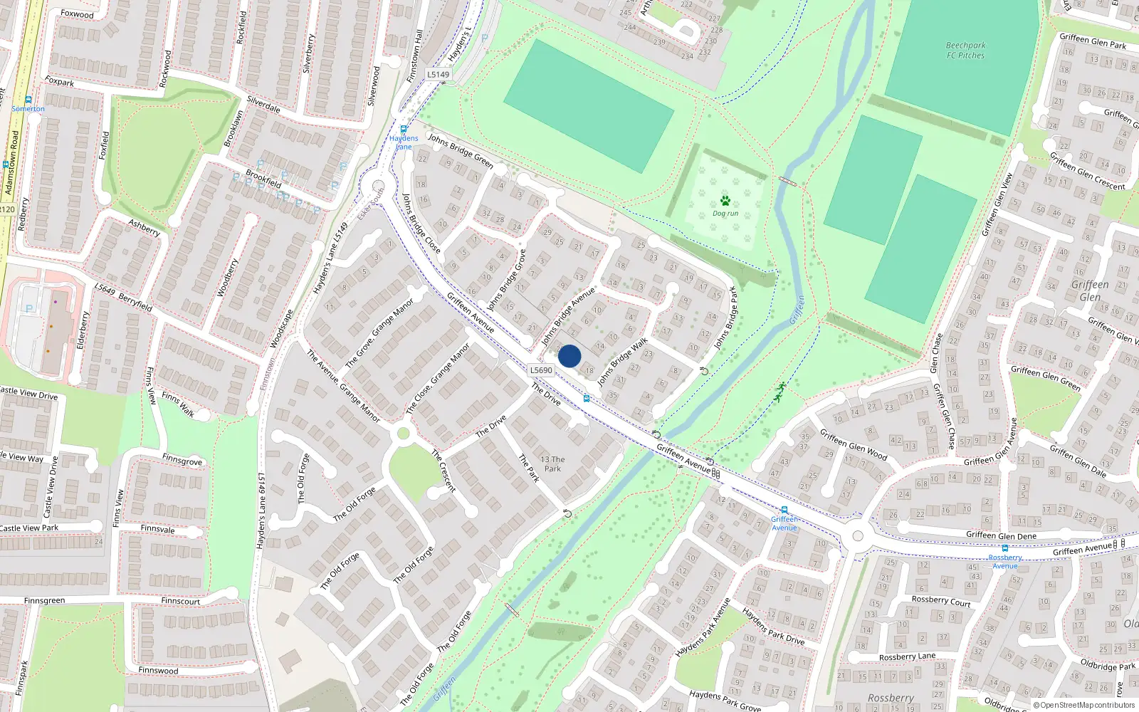 Overhead map showing the location of 24 Johnsbridge Walk, Lucan, Co Dublin