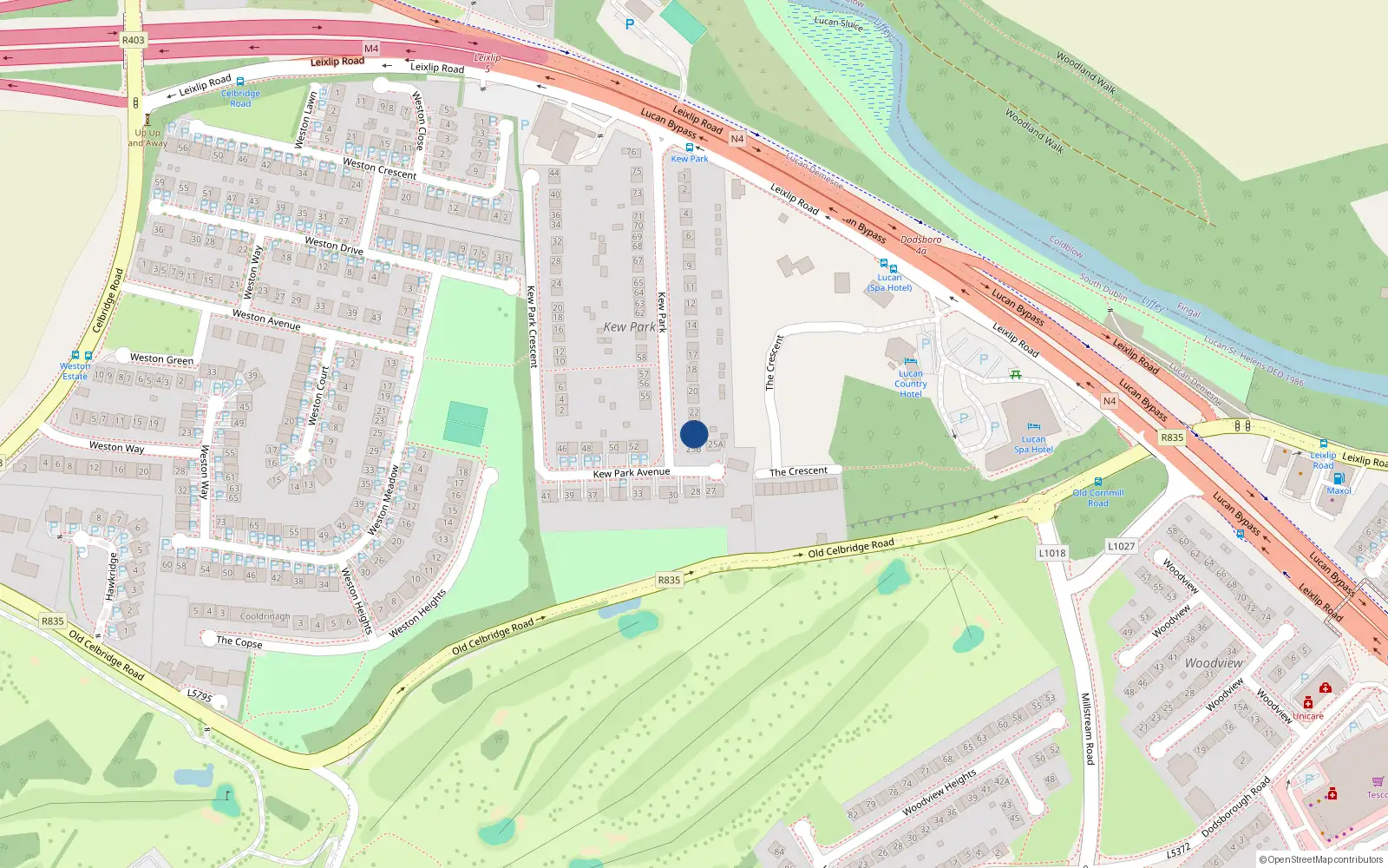 Overhead map showing the location of 24 Kew Park, Lucan
