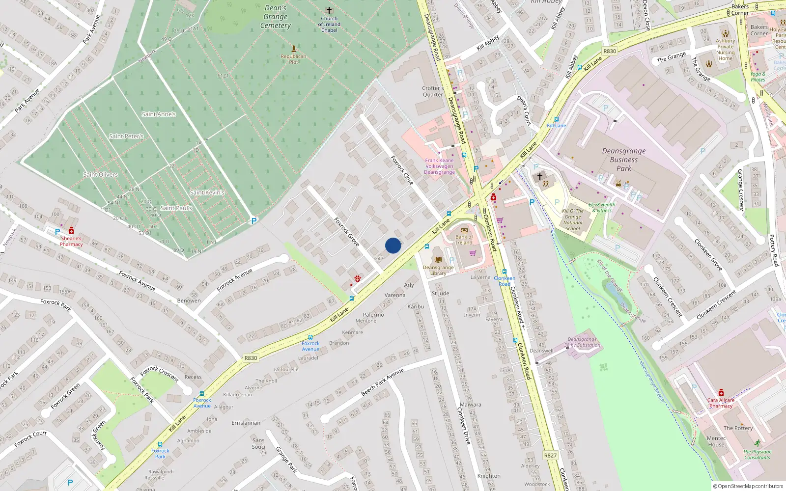 Overhead map showing the location of 24 Kill Lane, Dublin 18