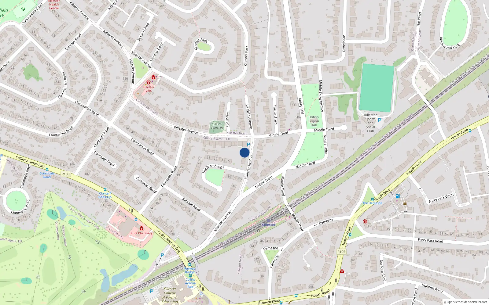 Overhead map showing the location of 24 Killester Avenue, Dublin 5