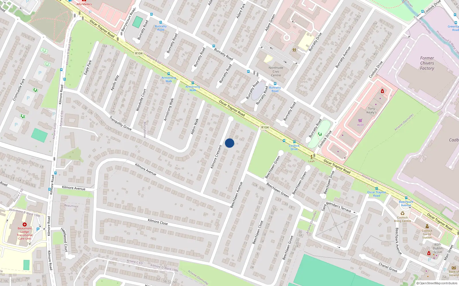 Overhead map showing the location of 24 Kilmore Crescent, Dublin 5