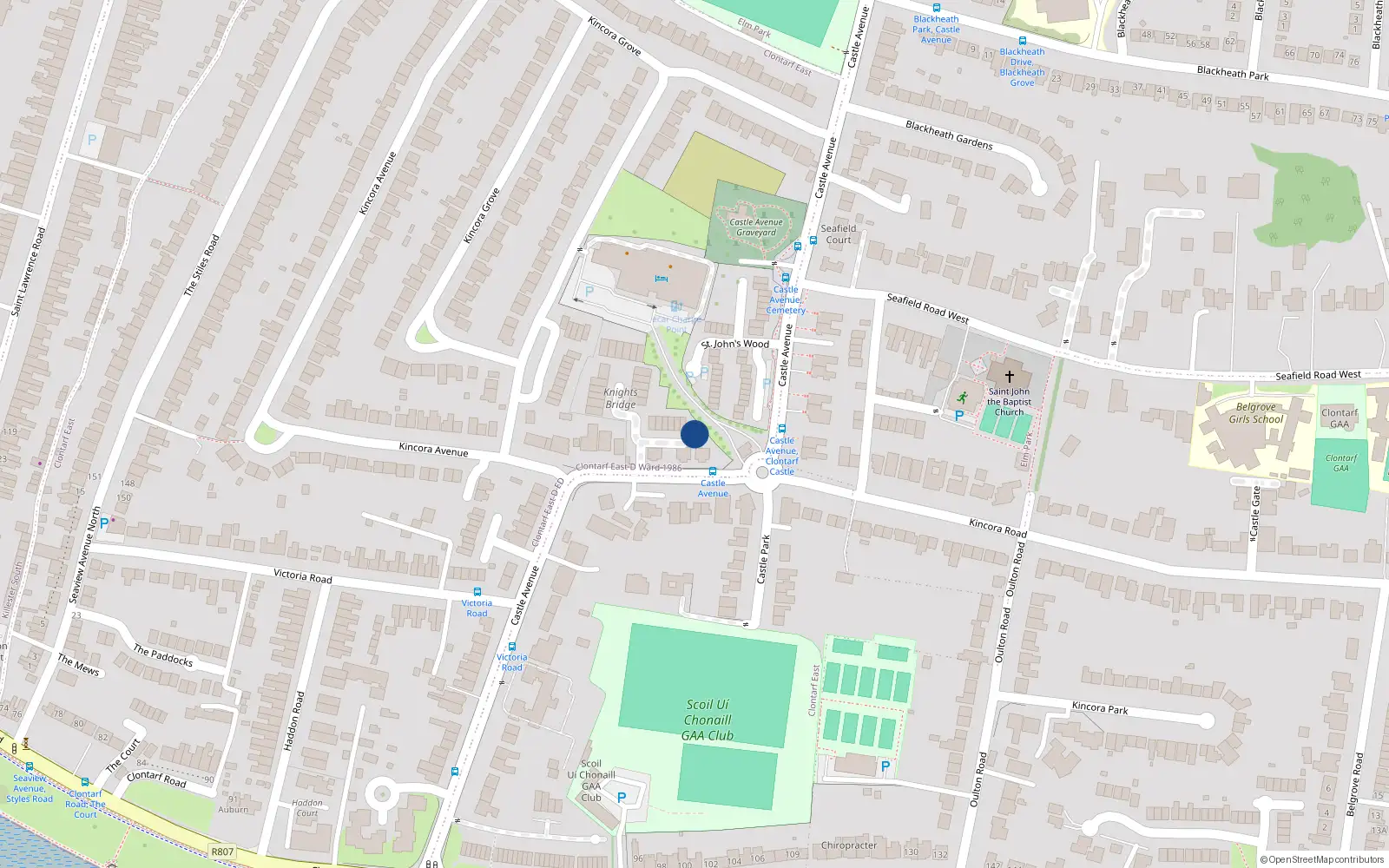 Overhead map showing the location of 24 Knights Bridge, Dublin 3