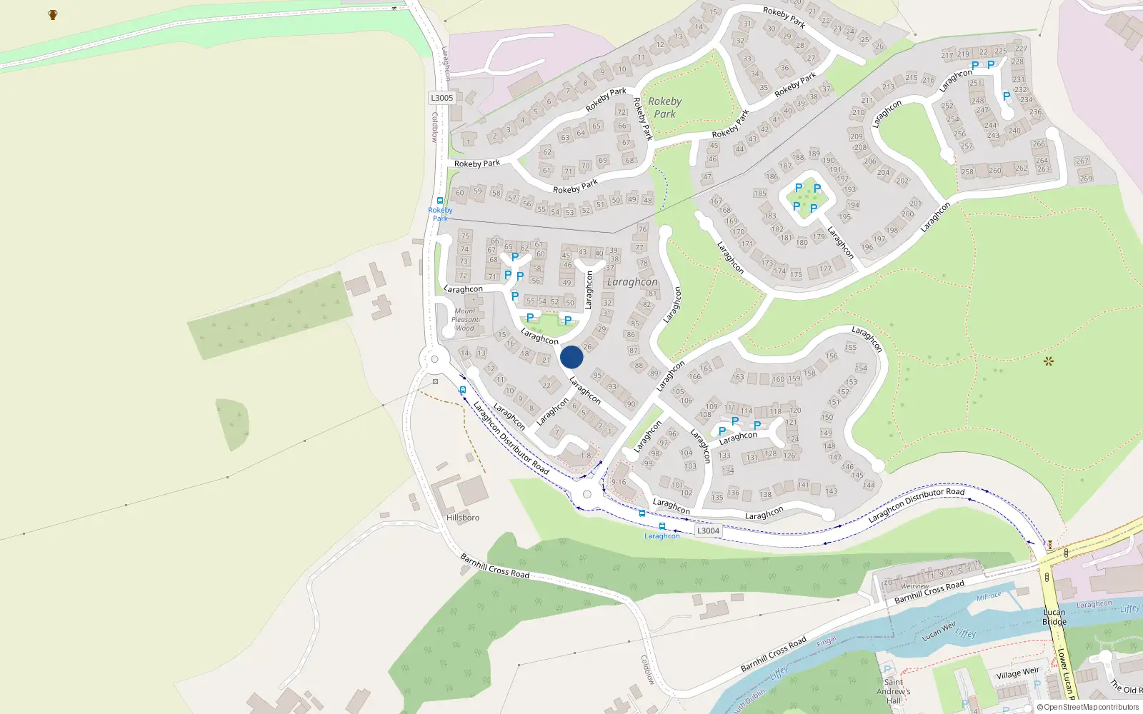 Overhead map showing the location of 24 Laraghcon, Lucan, Dublin